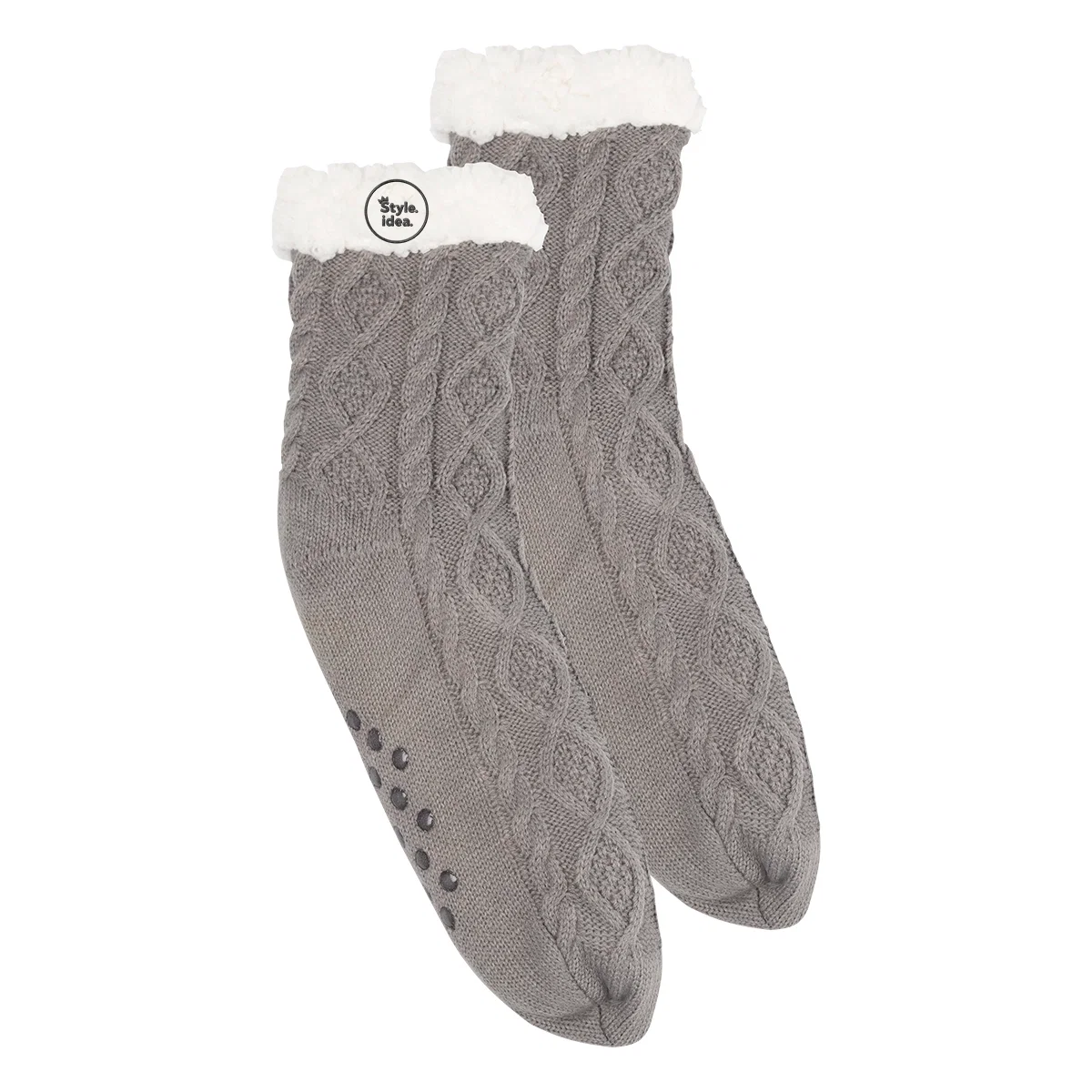 Pair of cable knit slipper socks folded together