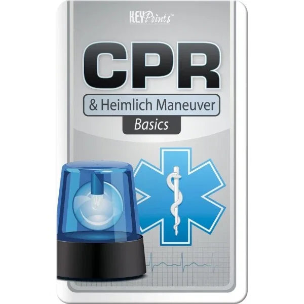 CPR & Heimlich Maneuver Guide Card, illustrated lifesaving steps wallet reference, front view