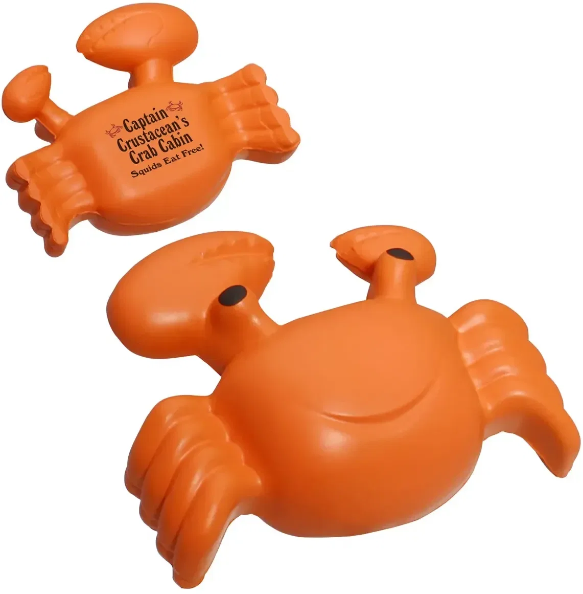 Crab stress reliever shaped like a crab, custom branded promotional squeeze toy, front view