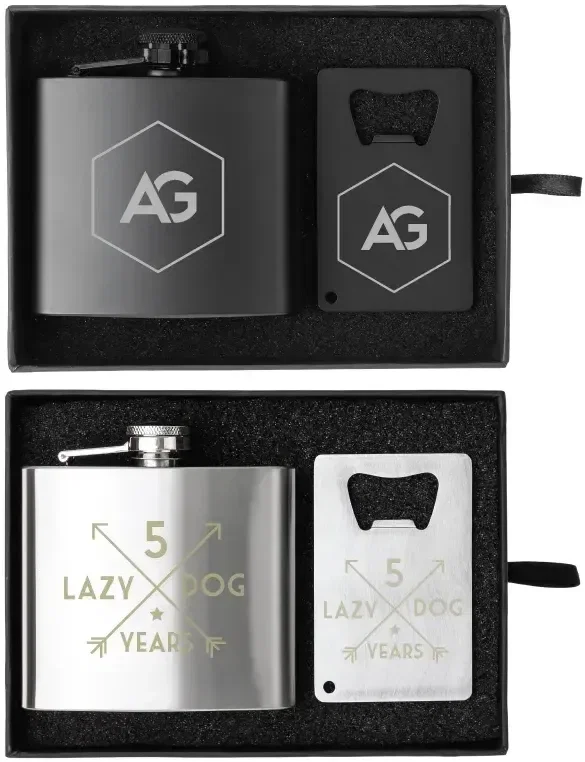 Customized Flask and Bottle Opener Gift Set - 5 oz.