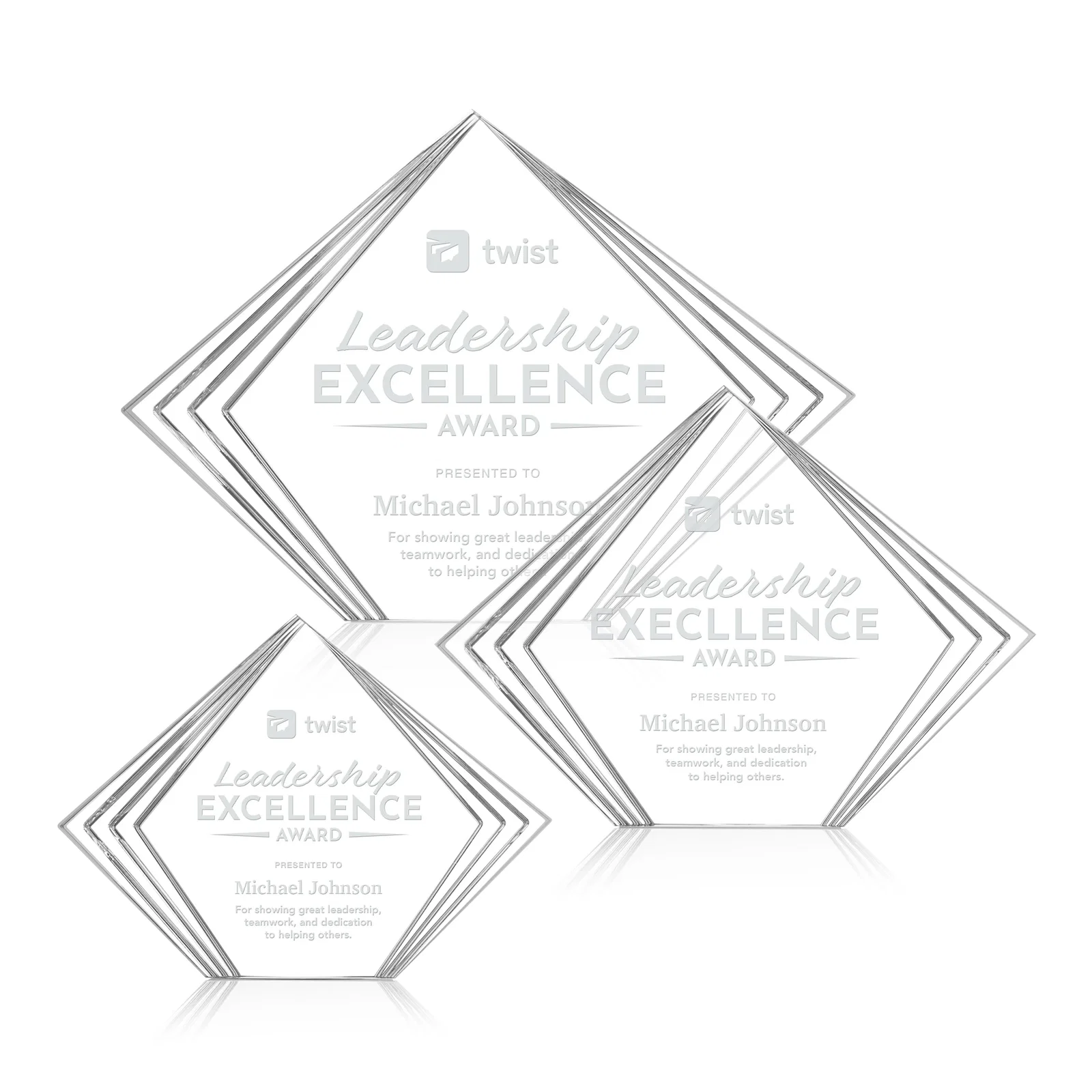 Custom Acrylic Diamond Award With Layered Side Accents for employee recognition