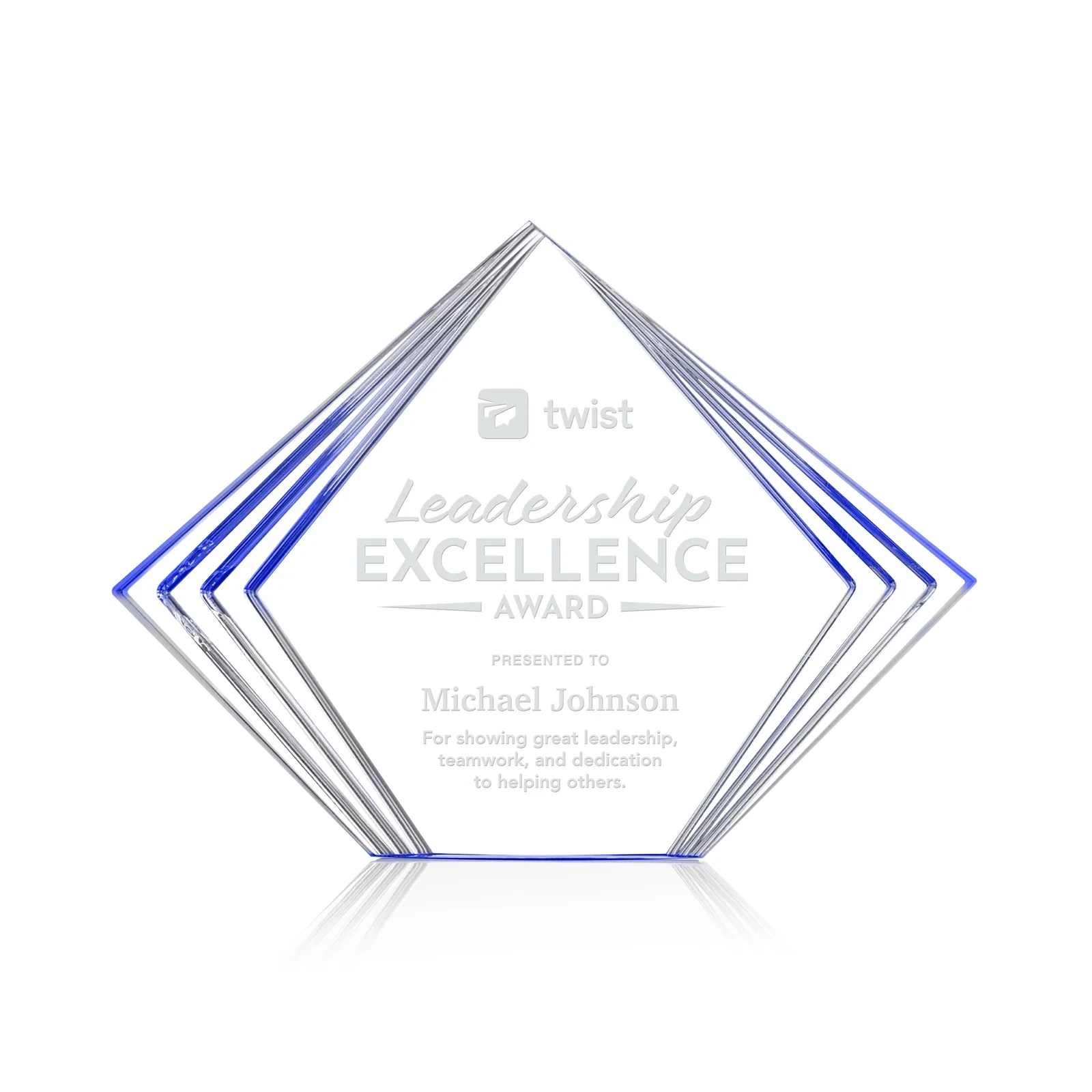Custom Acrylic Diamond Award With Layered Side Accents for volunteer appreciation