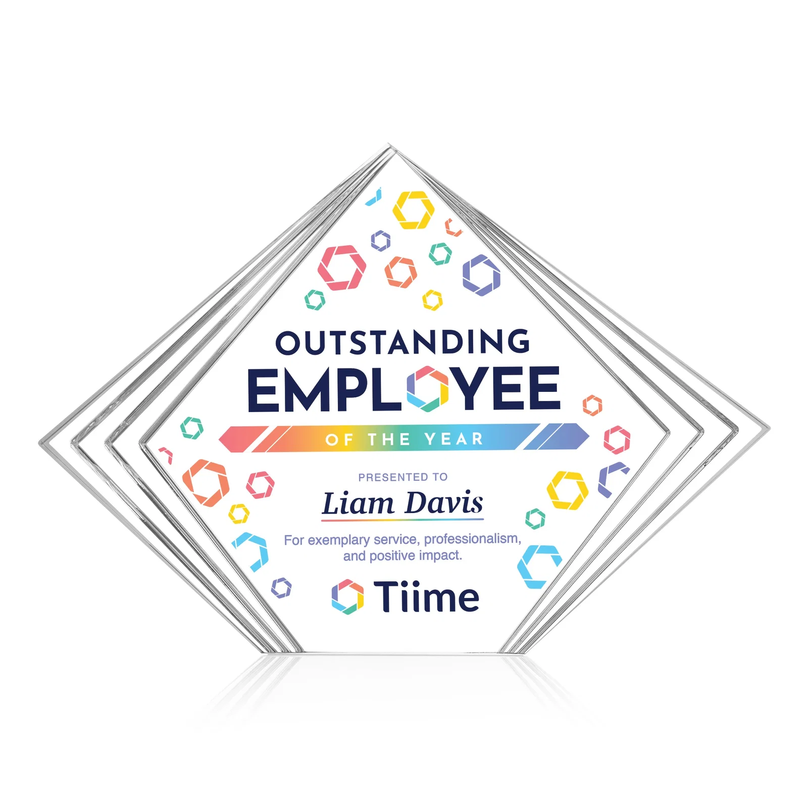 Personalized Acrylic Diamond Award With Layered Side Accents for sales achievement awards