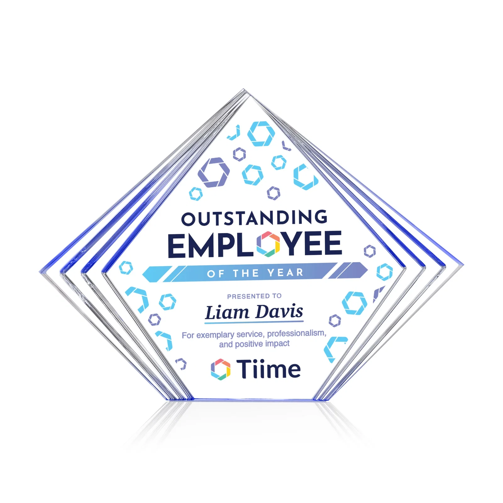 Personalized Acrylic Diamond Award With Layered Side Accents for company anniversary events