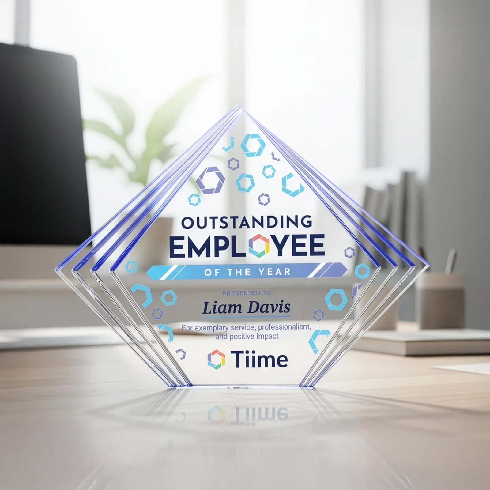 Promotional Acrylic Diamond Award With Layered Side Accents for corporate award ceremonies