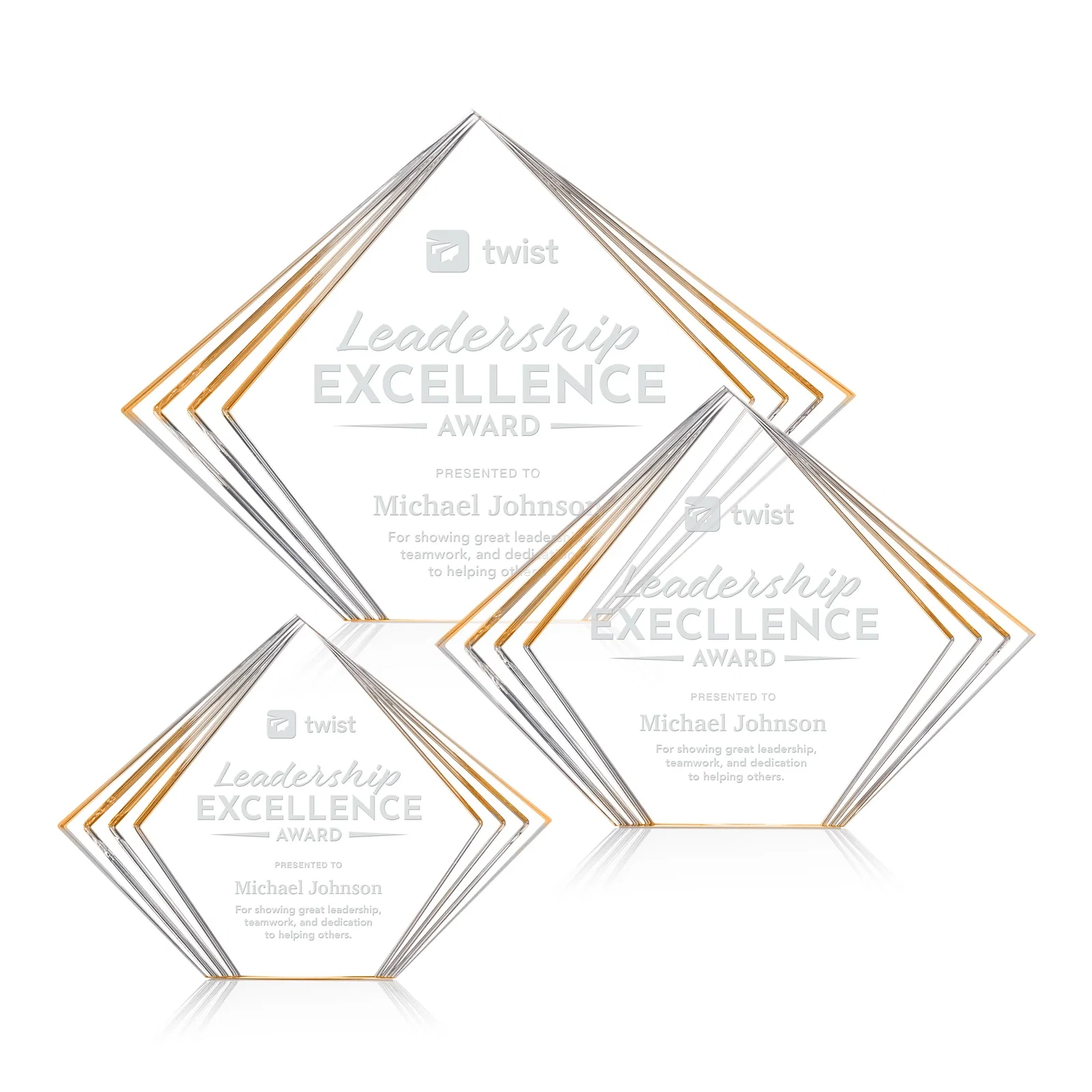 Custom Acrylic Diamond Award With Layered Side Accents for retirement presentations