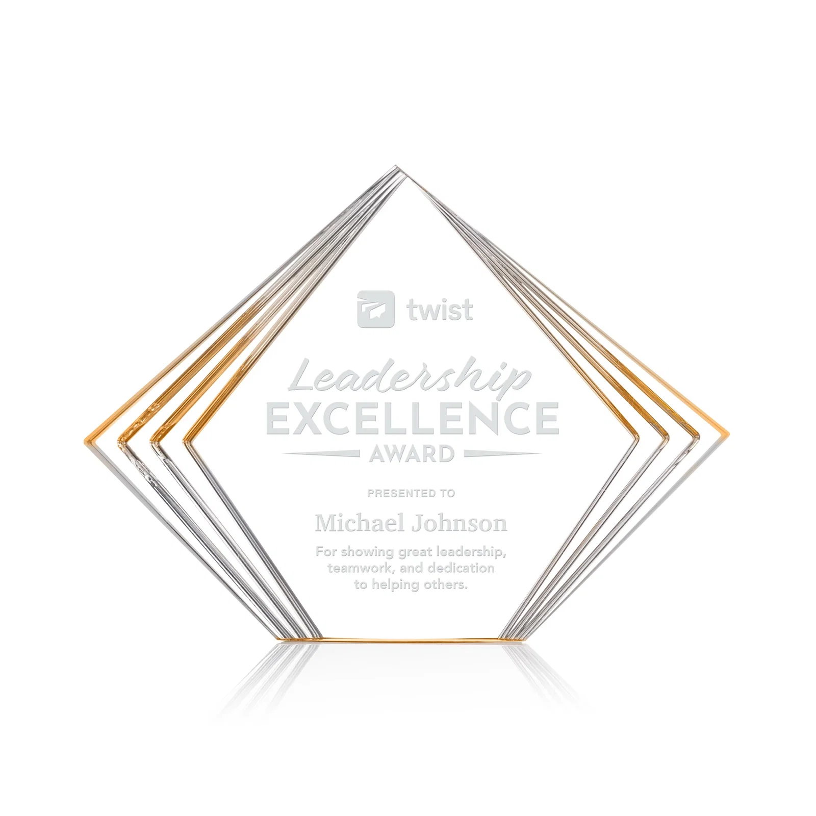 Custom Acrylic Diamond Award With Layered Side Accents for team milestone celebrations