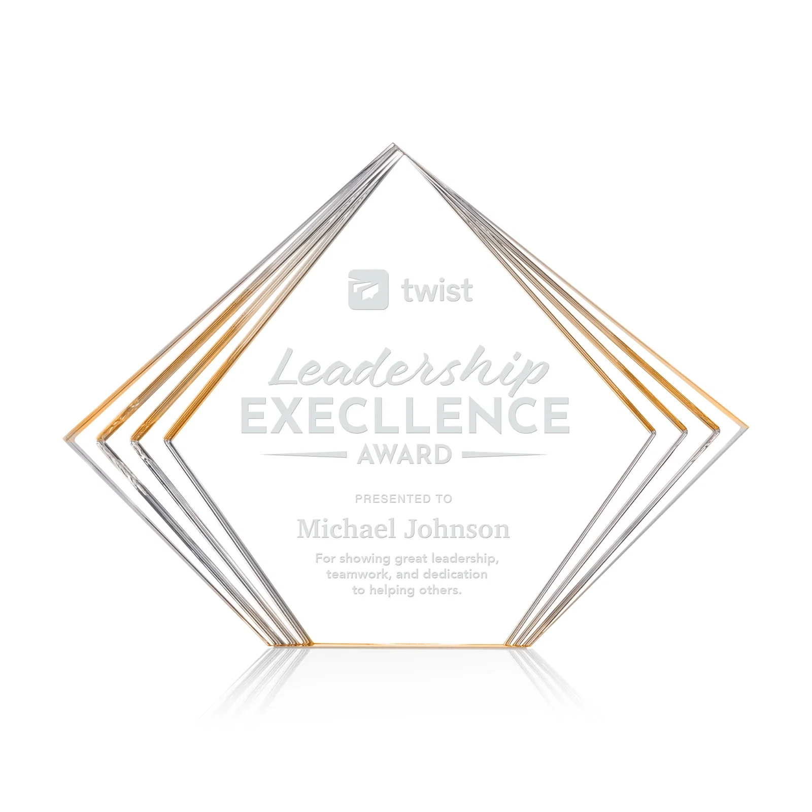 Custom Acrylic Diamond Award With Layered Side Accents for donor appreciation