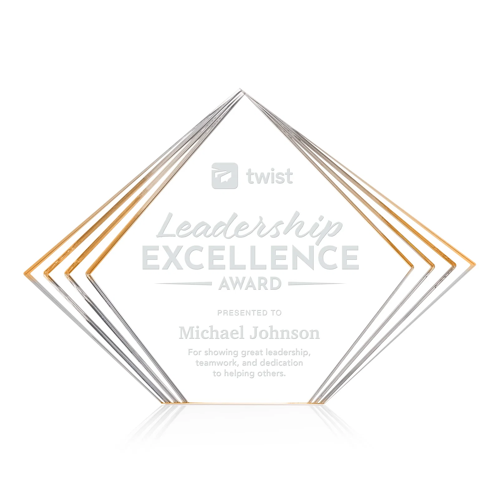 Custom Acrylic Diamond Award With Layered Side Accents for graduation ceremonies