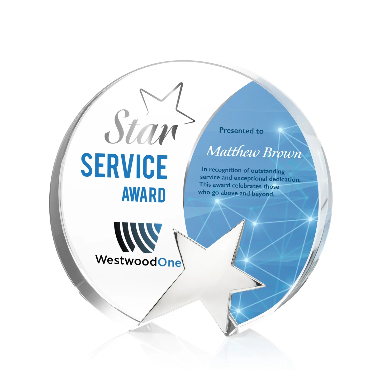 Custom Optical Crystal Round Award With Embedded Metallic Star for team milestone celebrations