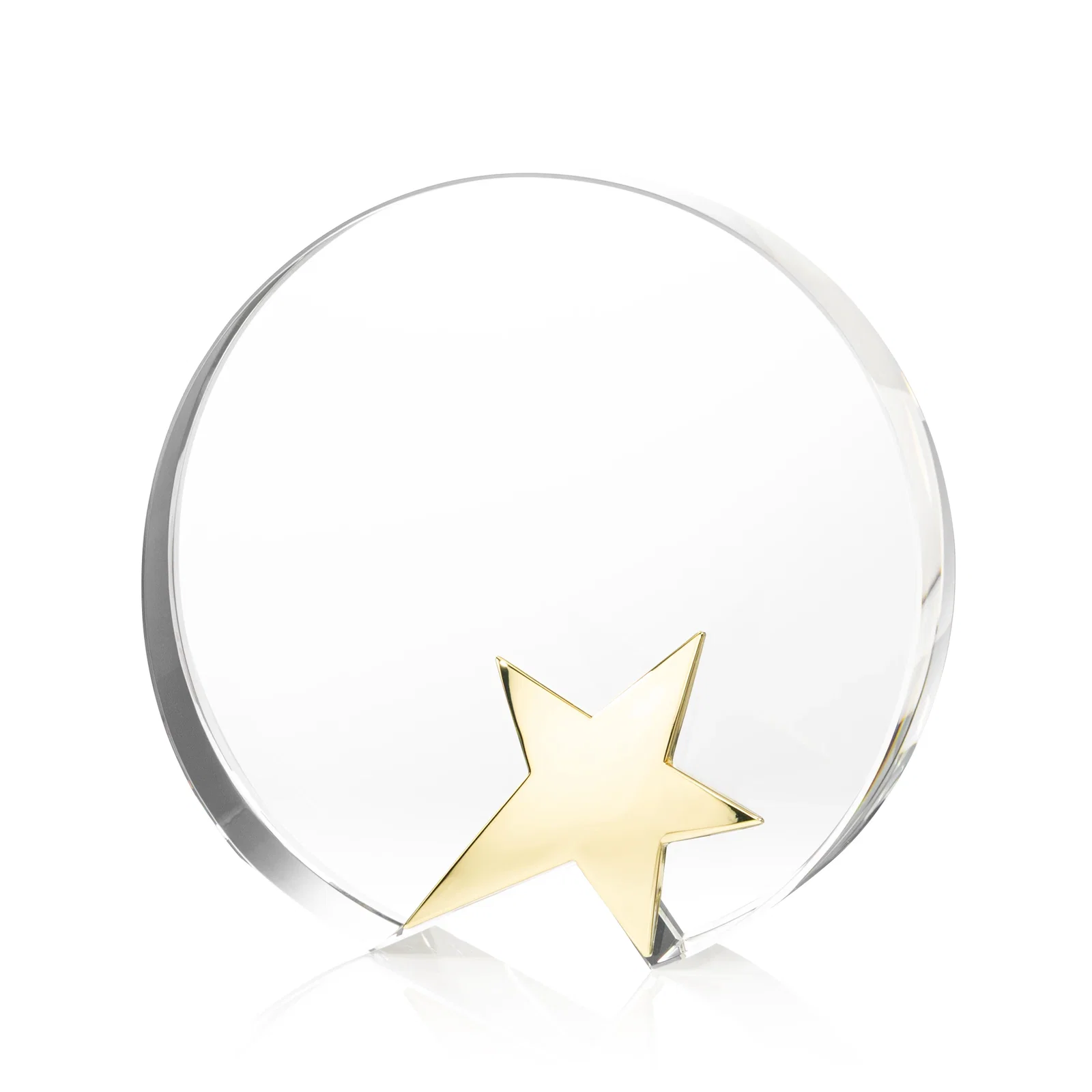 Custom Optical Crystal Round Award With Embedded Metallic Star for donor appreciation