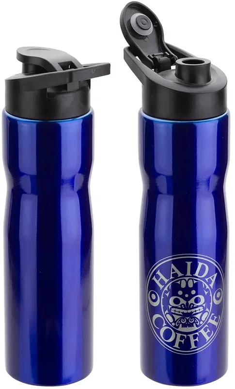 Promotional Crescent flip-top bottle close-up of the one-handed spout and logo area