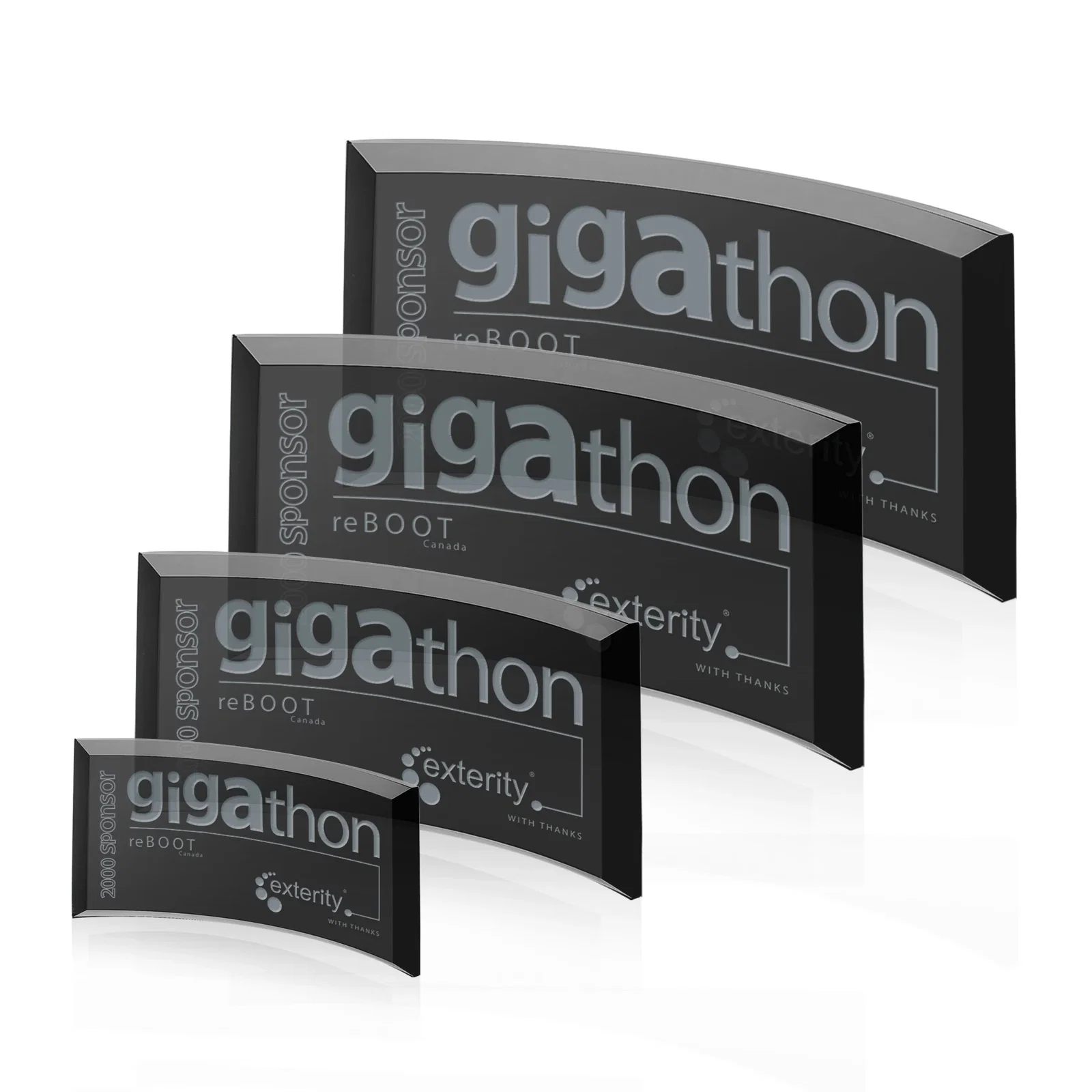 Custom Teal Glass Crescent Award With A Curved Beveled Edge for dealer and partner awards