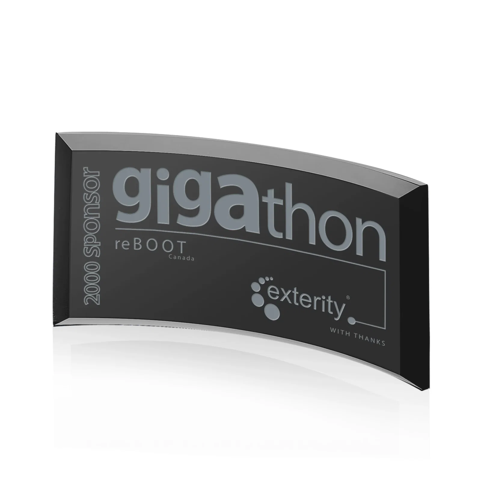 Personalized Teal Glass Crescent Award With A Curved Beveled Edge for employee recognition