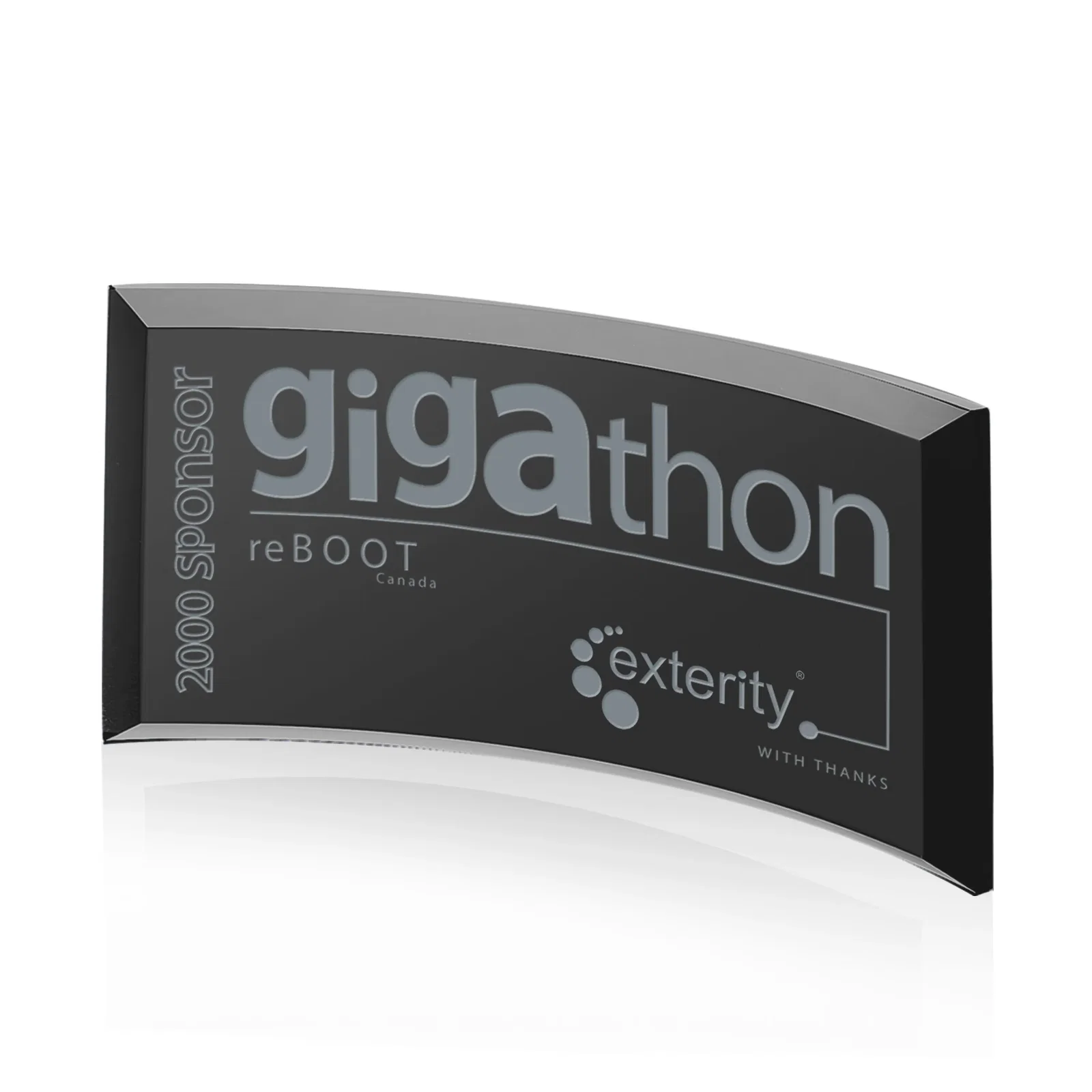 Personalized Teal Glass Crescent Award With A Curved Beveled Edge for corporate award ceremonies