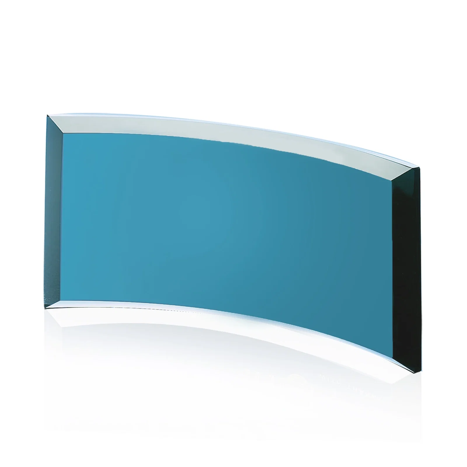 Promotional Teal Glass Crescent Award With A Curved Beveled Edge for employee recognition