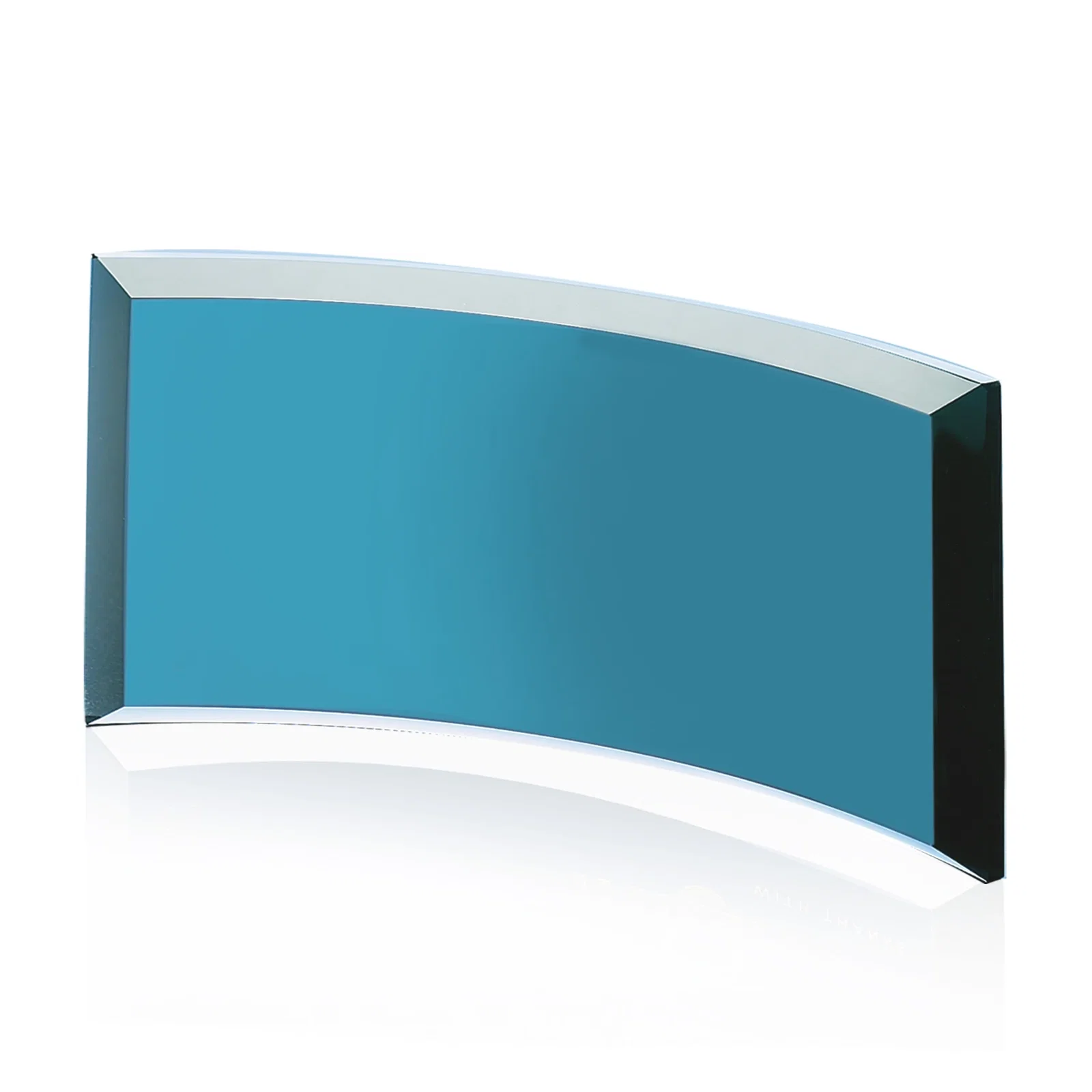 Promotional Teal Glass Crescent Award With A Curved Beveled Edge for corporate award ceremonies