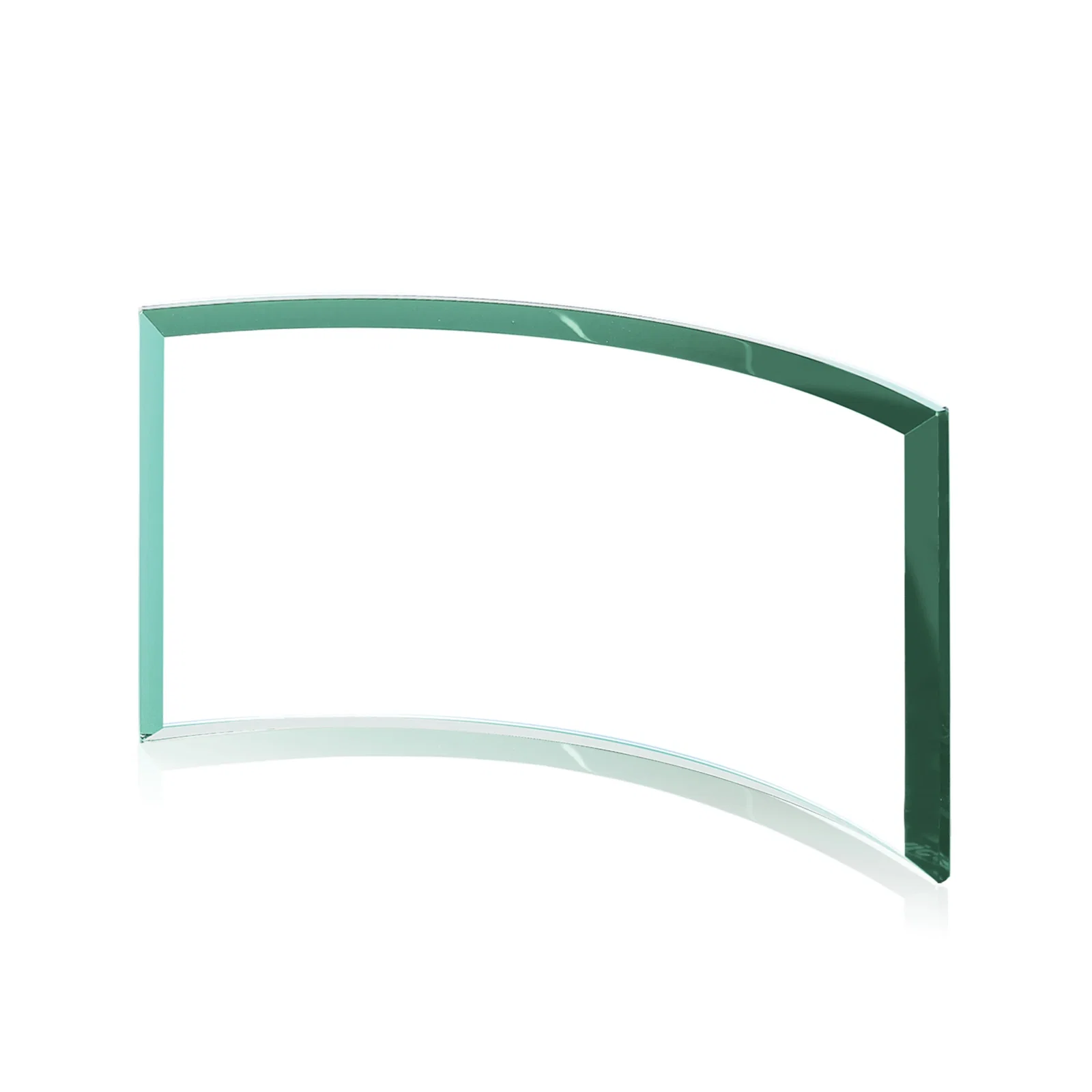 Promotional Teal Glass Crescent Award With A Curved Beveled Edge for dealer and partner awards