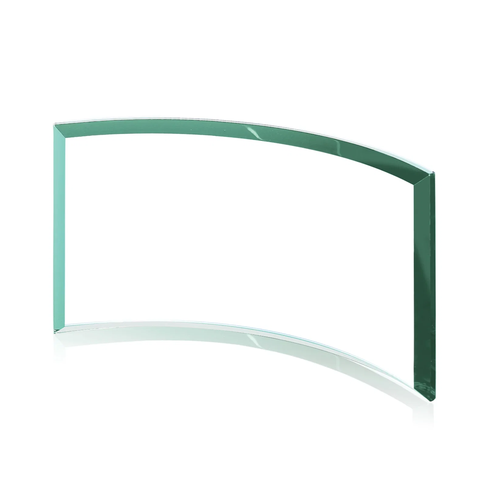 Branded Teal Glass Crescent Award With A Curved Beveled Edge for employee recognition