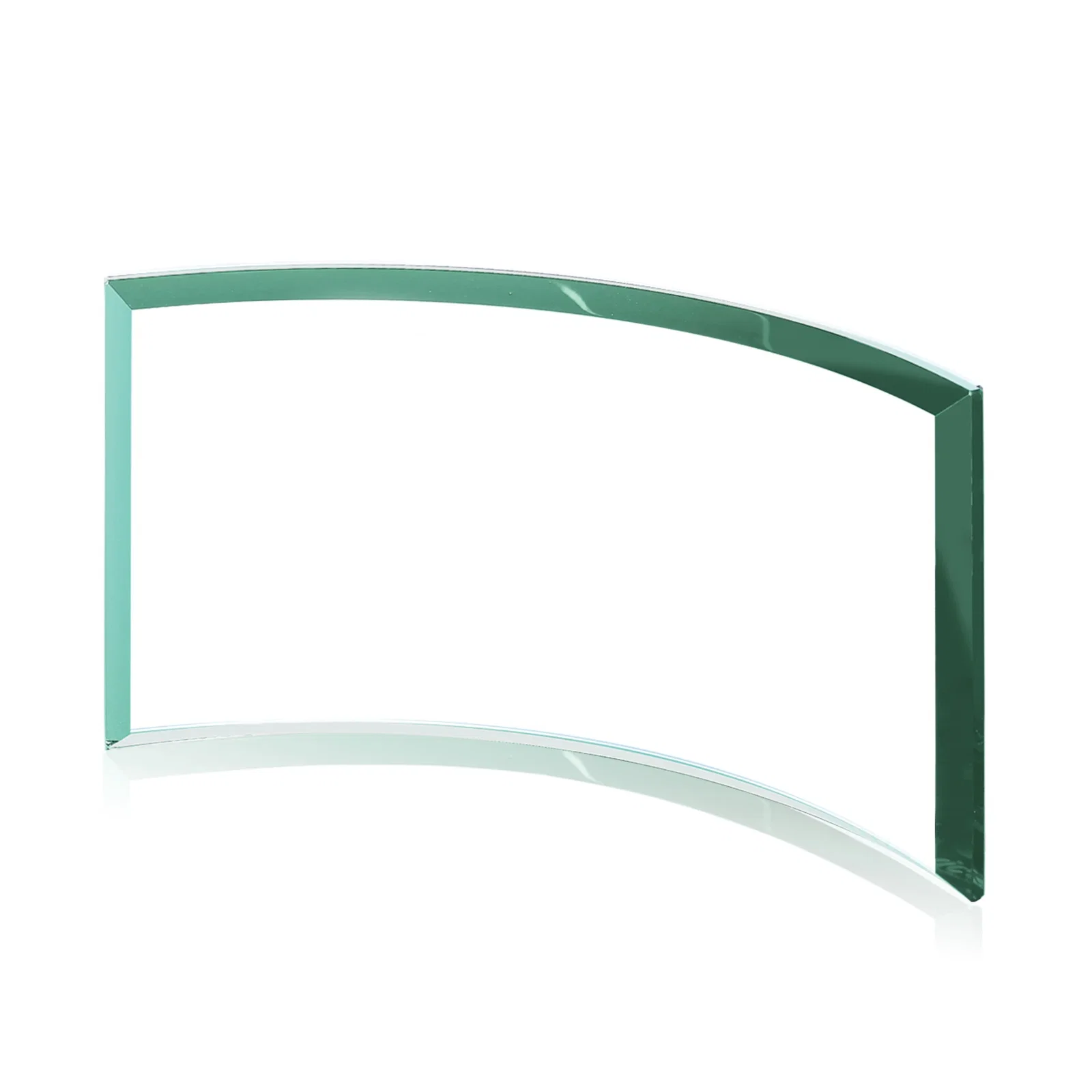 Branded Teal Glass Crescent Award With A Curved Beveled Edge for corporate award ceremonies