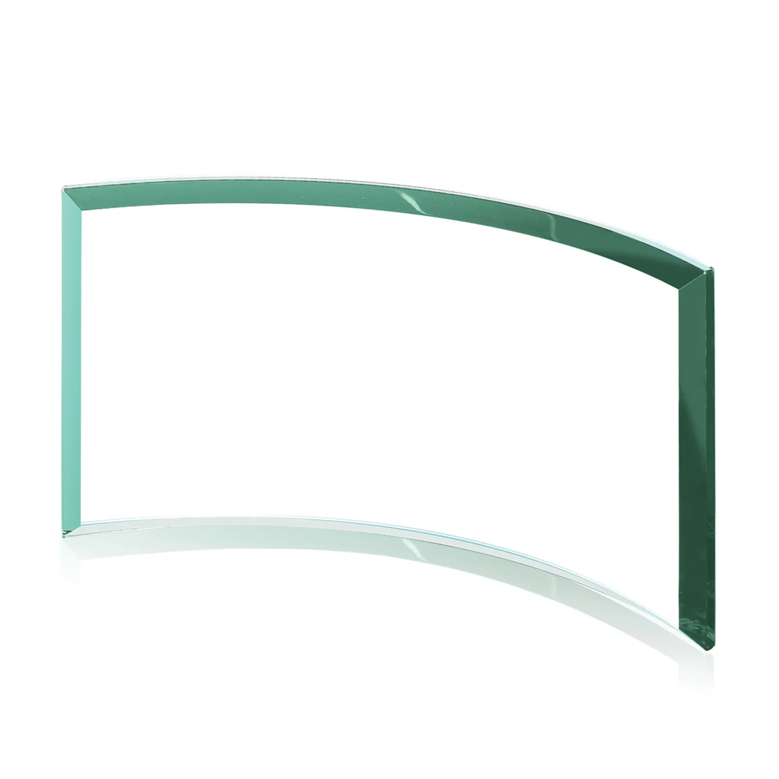Branded Teal Glass Crescent Award With A Curved Beveled Edge for sales achievement awards