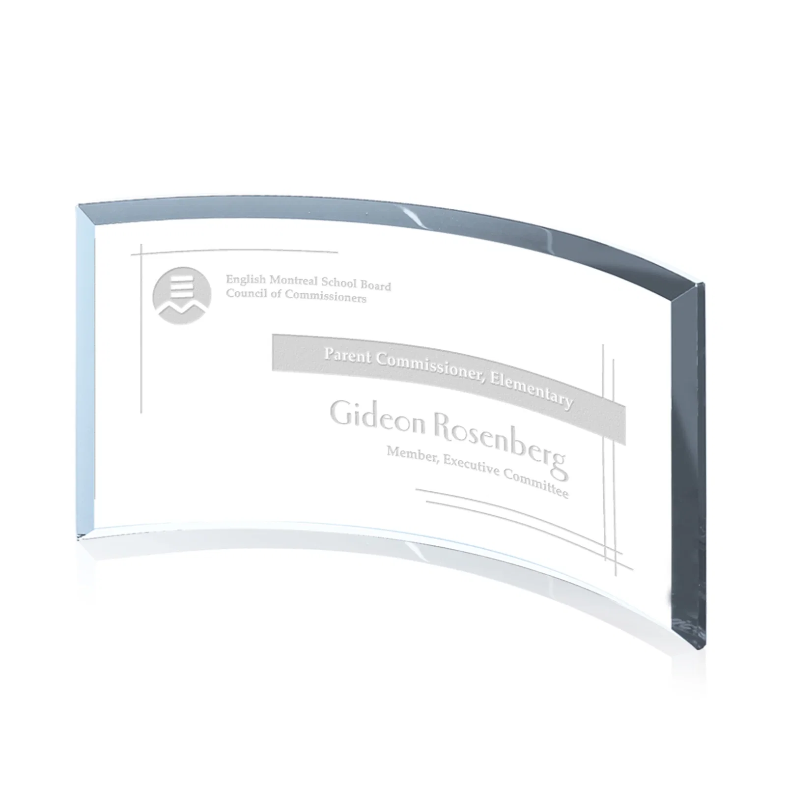 Custom Teal Glass Crescent Award With A Curved Beveled Edge for safety achievement programs
