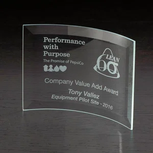 Crescent Medium Curved Glass Award, 7" x 5", Sand Carve