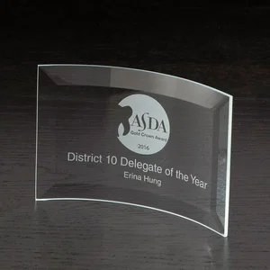 Crescent Small Curved Glass Award, 6" x 4" with Beveled Border, Sand Carve