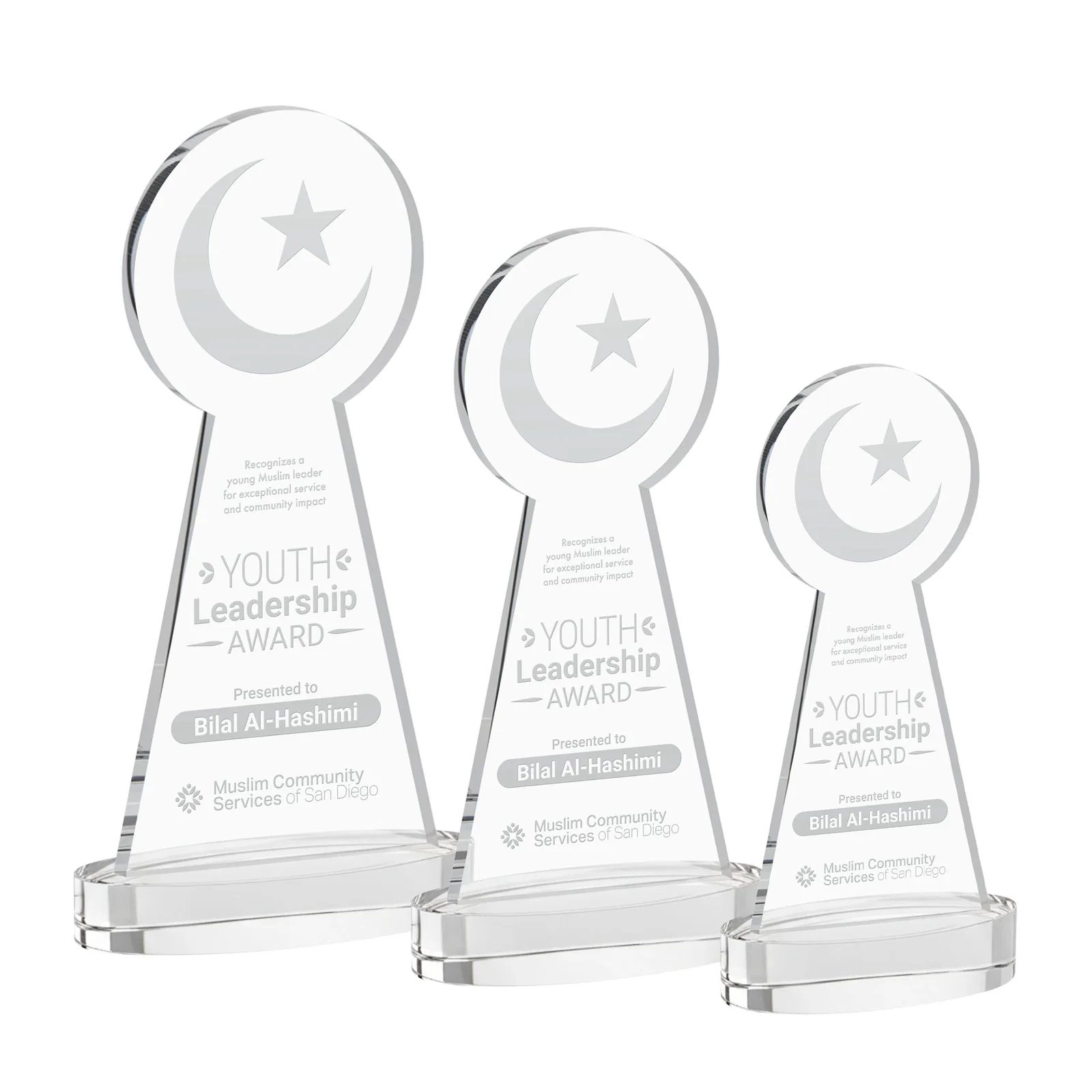 Custom Starfire Crescent and Star Award with Choice of Base Color for employee recognition