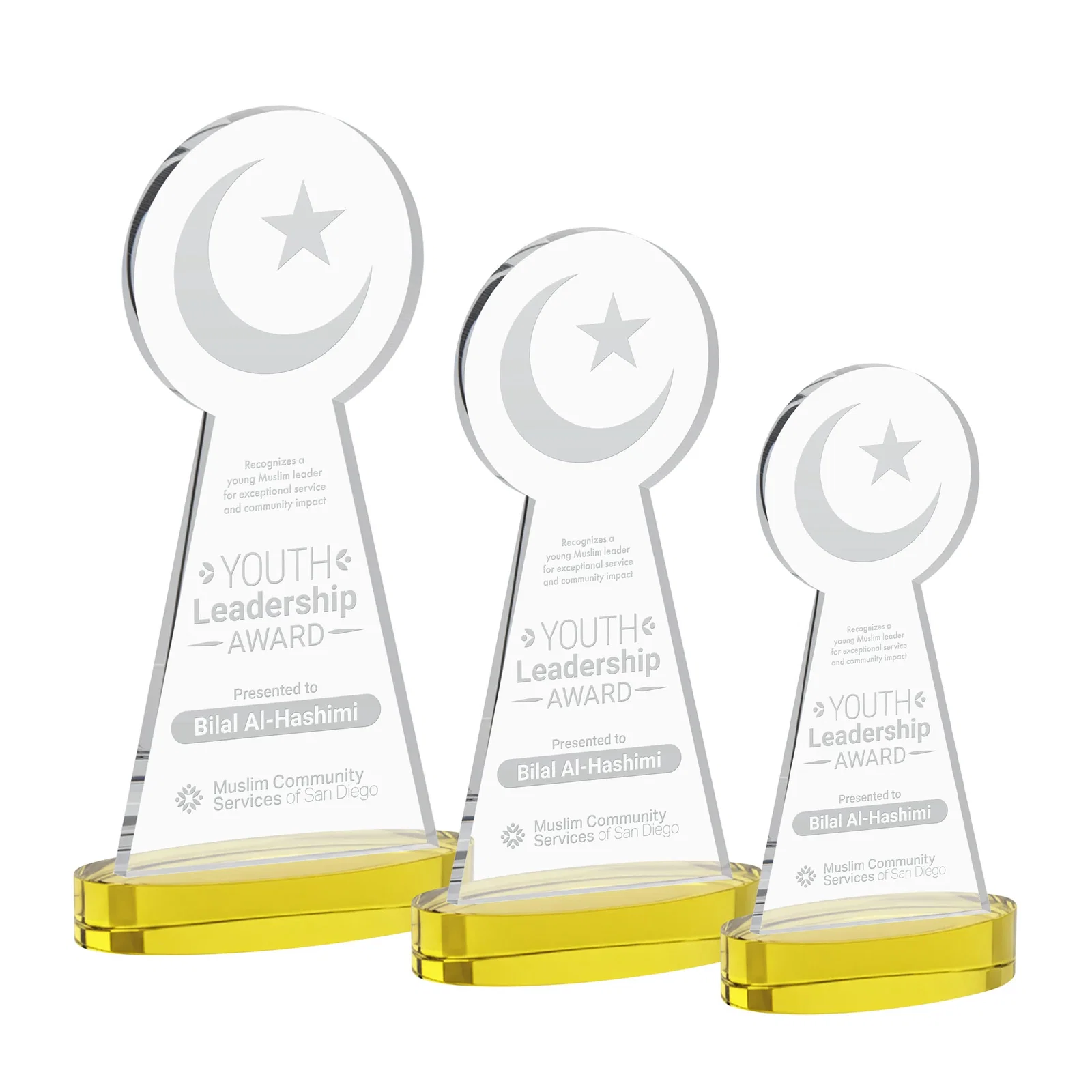 Custom Starfire Crescent and Star Award with Choice of Base Color for volunteer appreciation