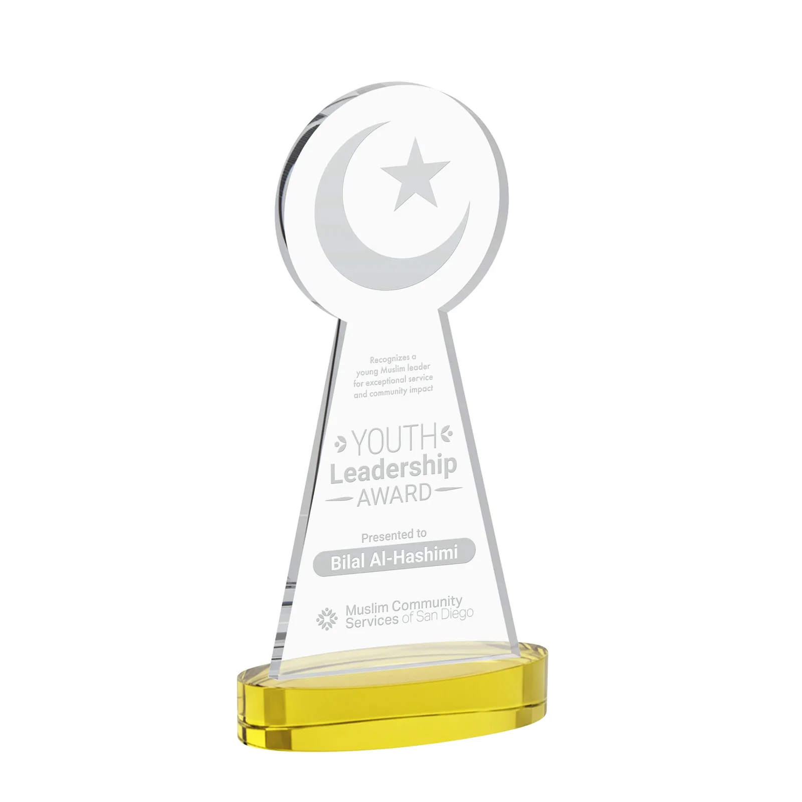Custom Starfire Crescent and Star Award with Choice of Base Color for company anniversary events