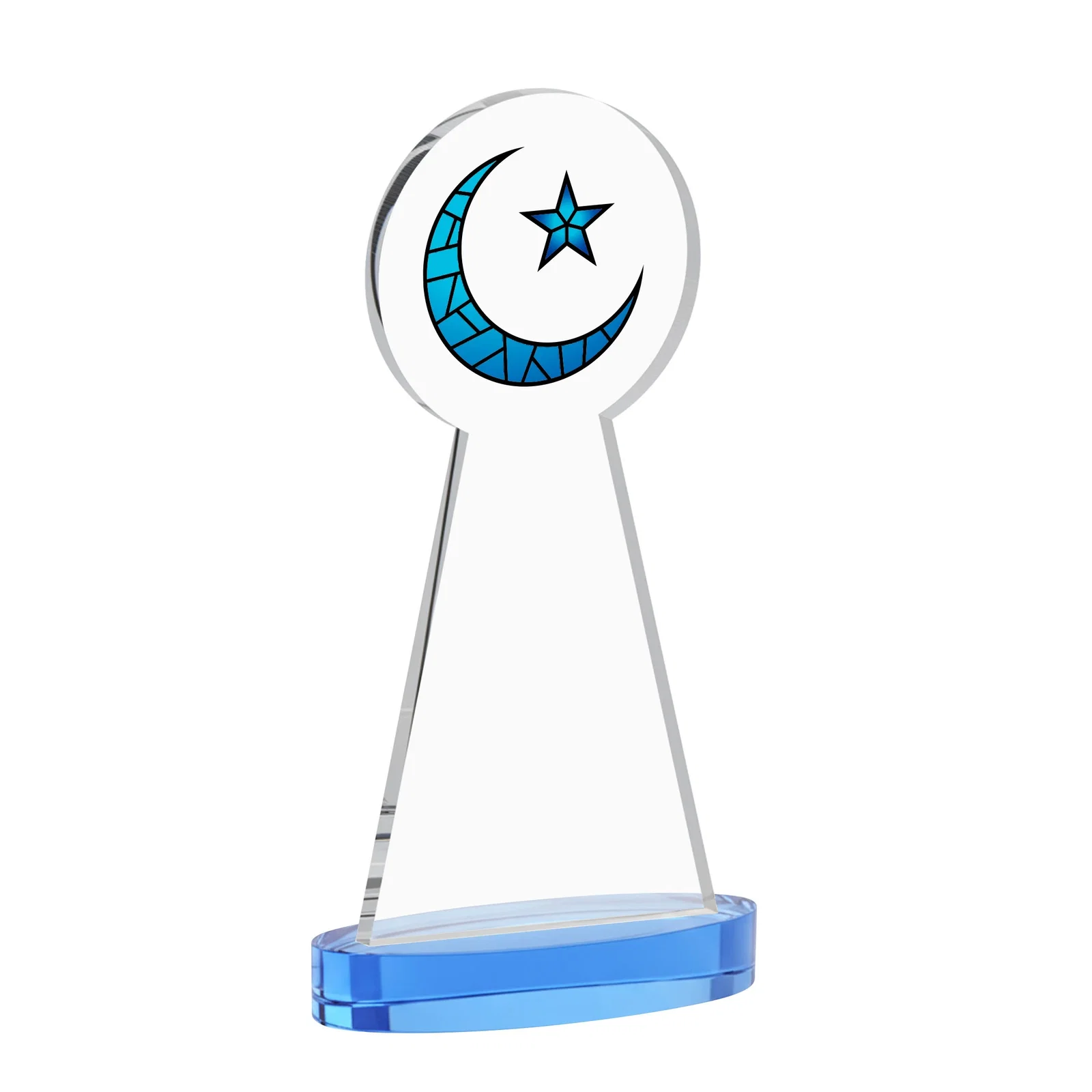 Branded Starfire Crescent and Star Award with Choice of Base Color, with your logo for retirement presentations