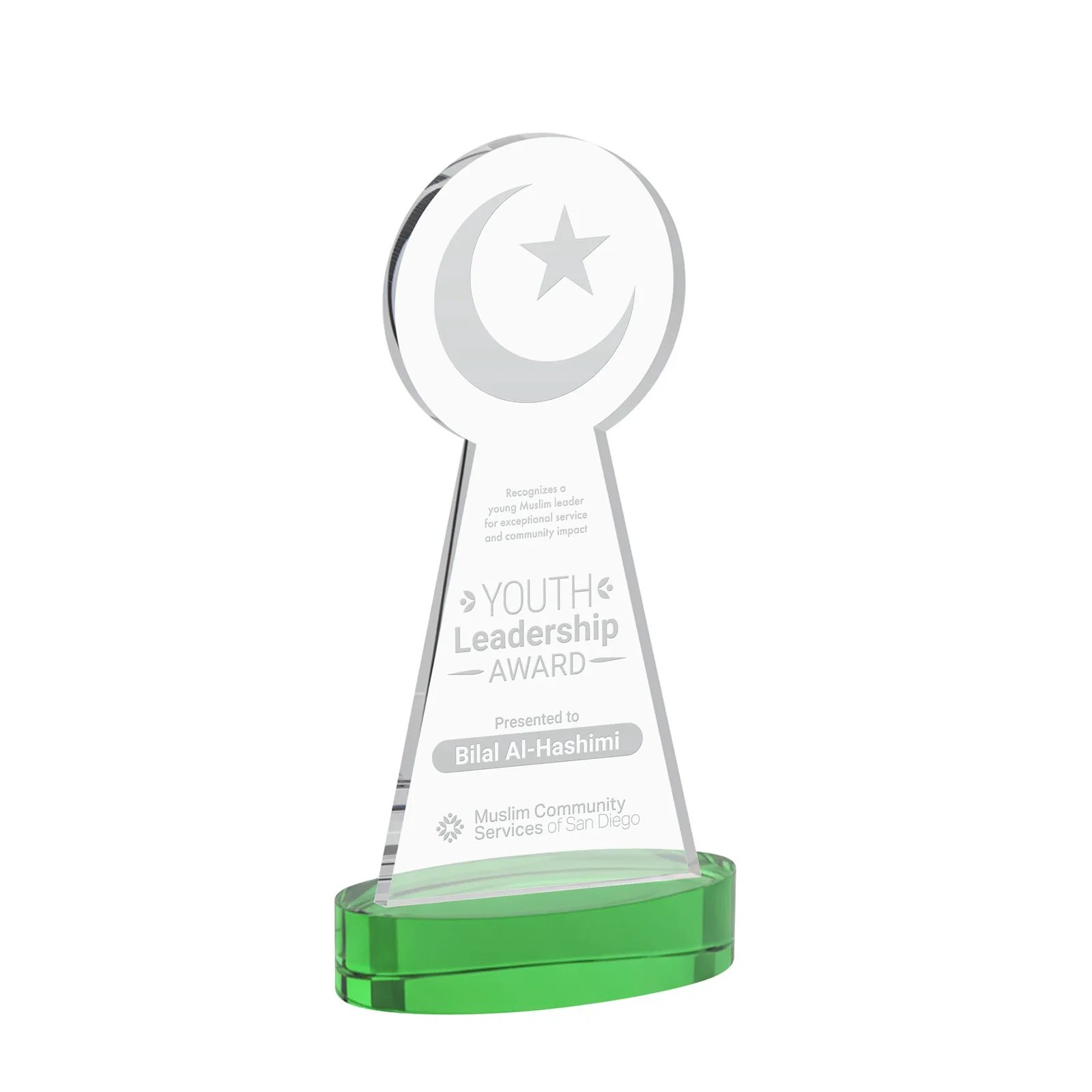 Personalized Starfire Crescent and Star Award with Choice of Base Color for service anniversary gifts