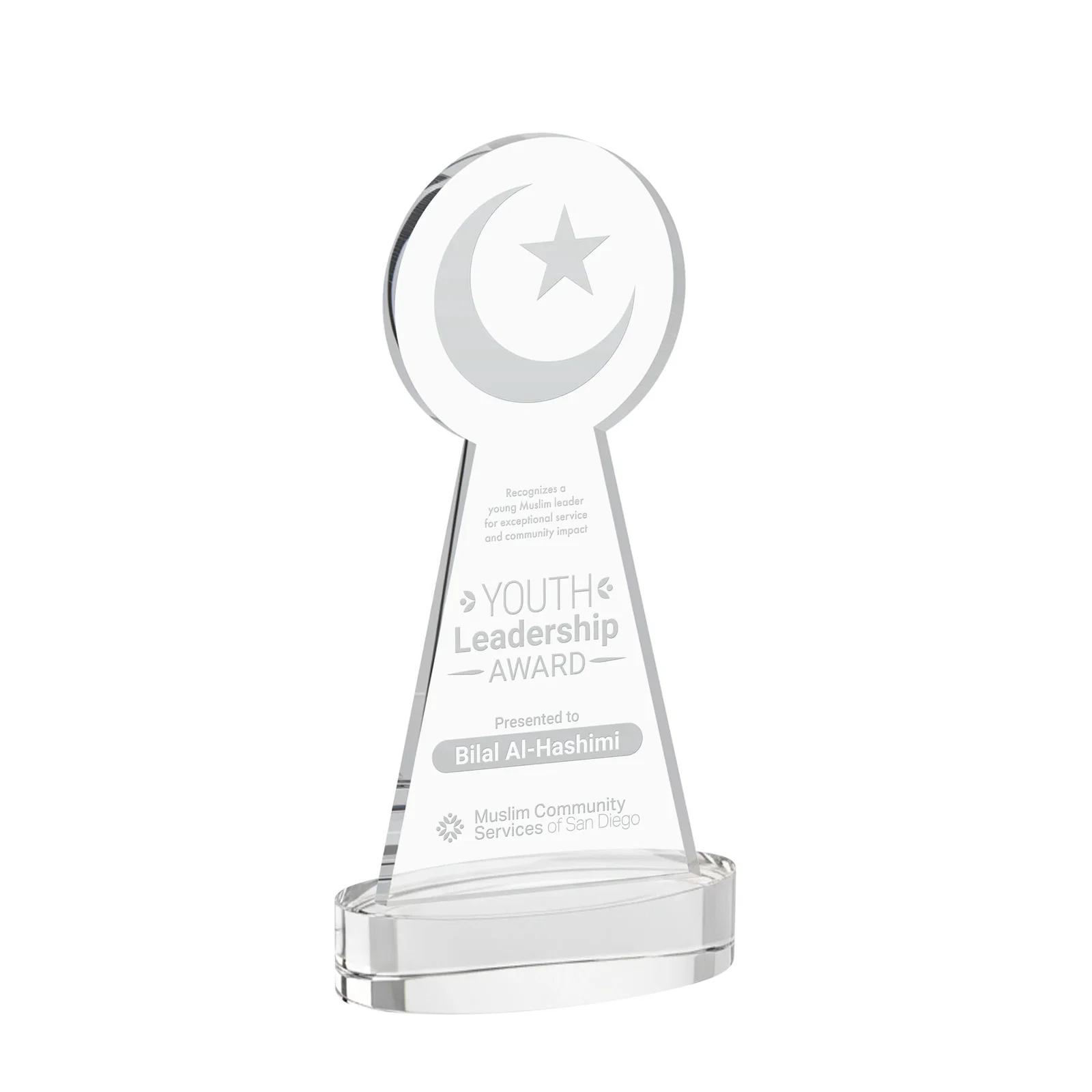 Custom Starfire Crescent and Star Award with Choice of Base Color for corporate award ceremonies