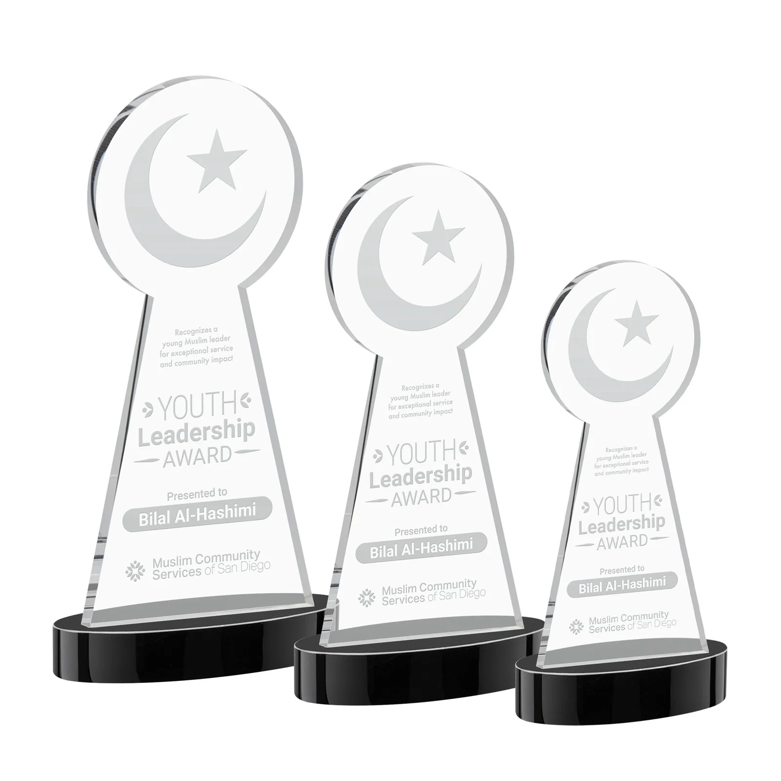 Personalized Starfire Crescent and Star Award with Choice of Base Color for team milestone celebrations