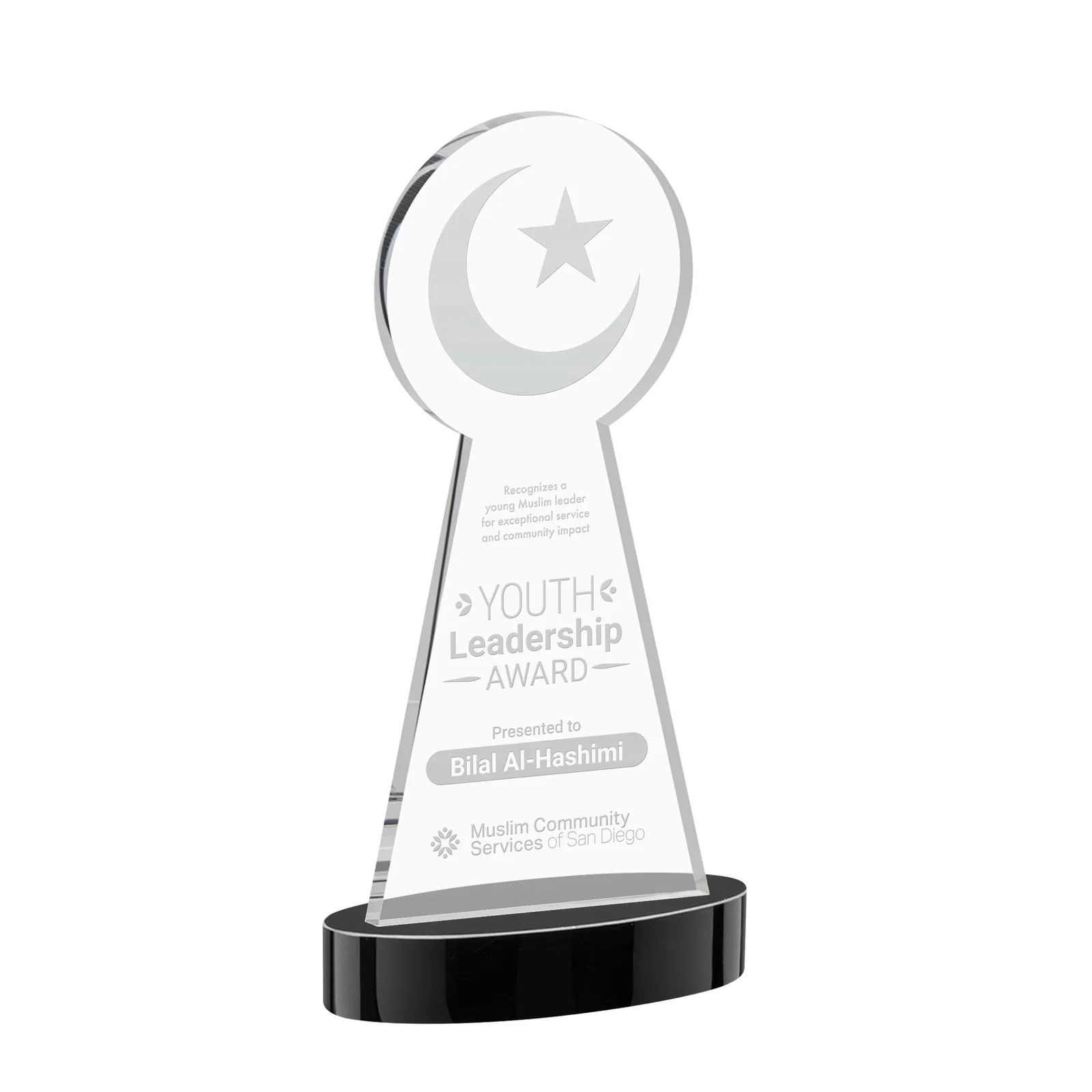 Personalized Starfire Crescent and Star Award with Choice of Base Color for graduation ceremonies