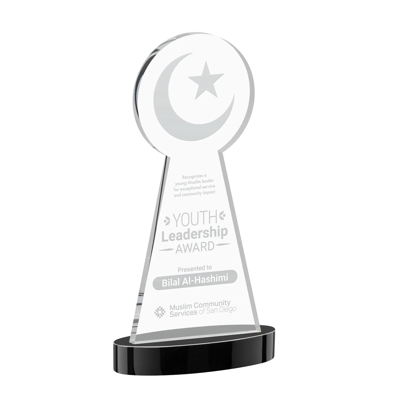 Personalized Starfire Crescent and Star Award with Choice of Base Color for safety achievement programs
