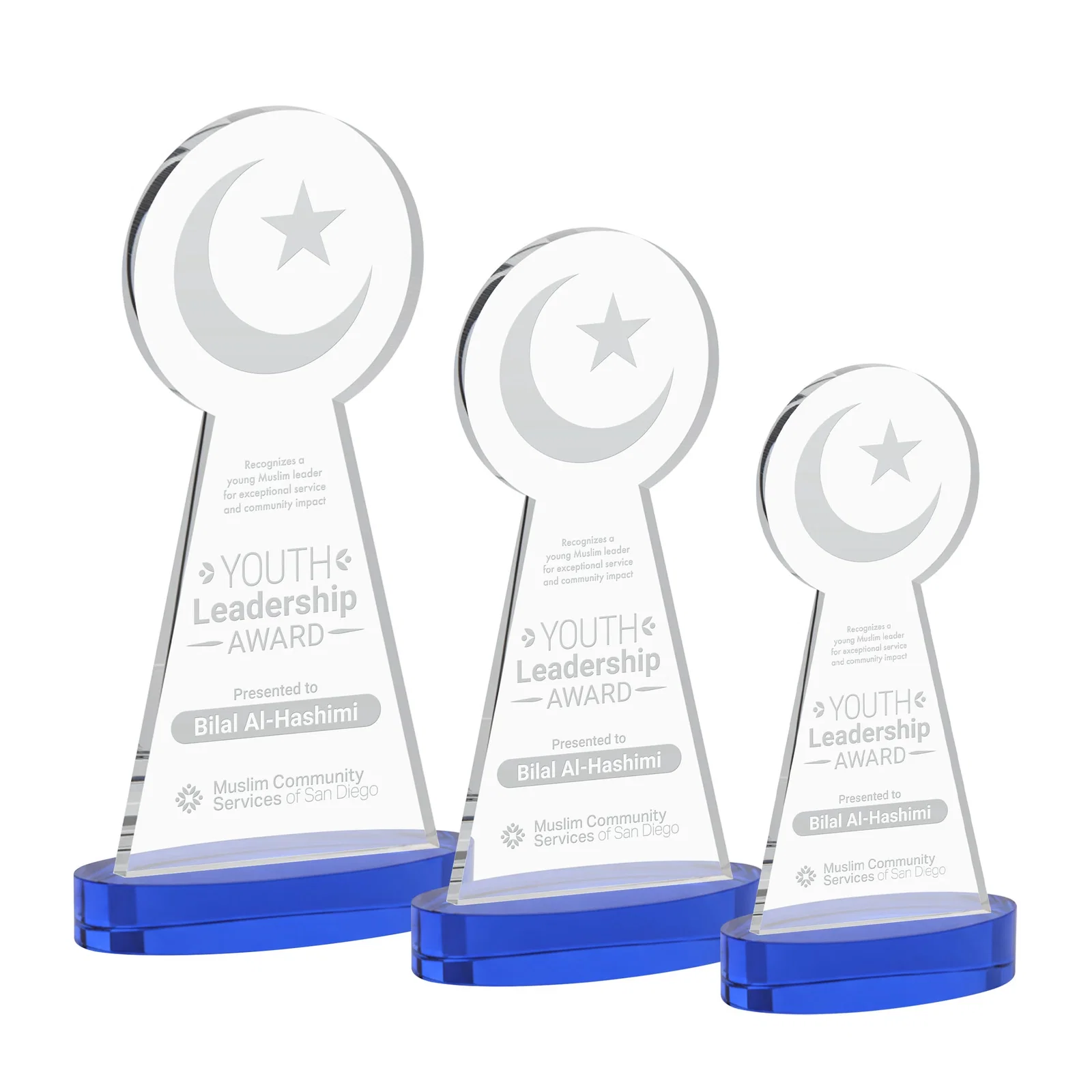 Personalized Starfire Crescent and Star Award with Choice of Base Color for volunteer appreciation
