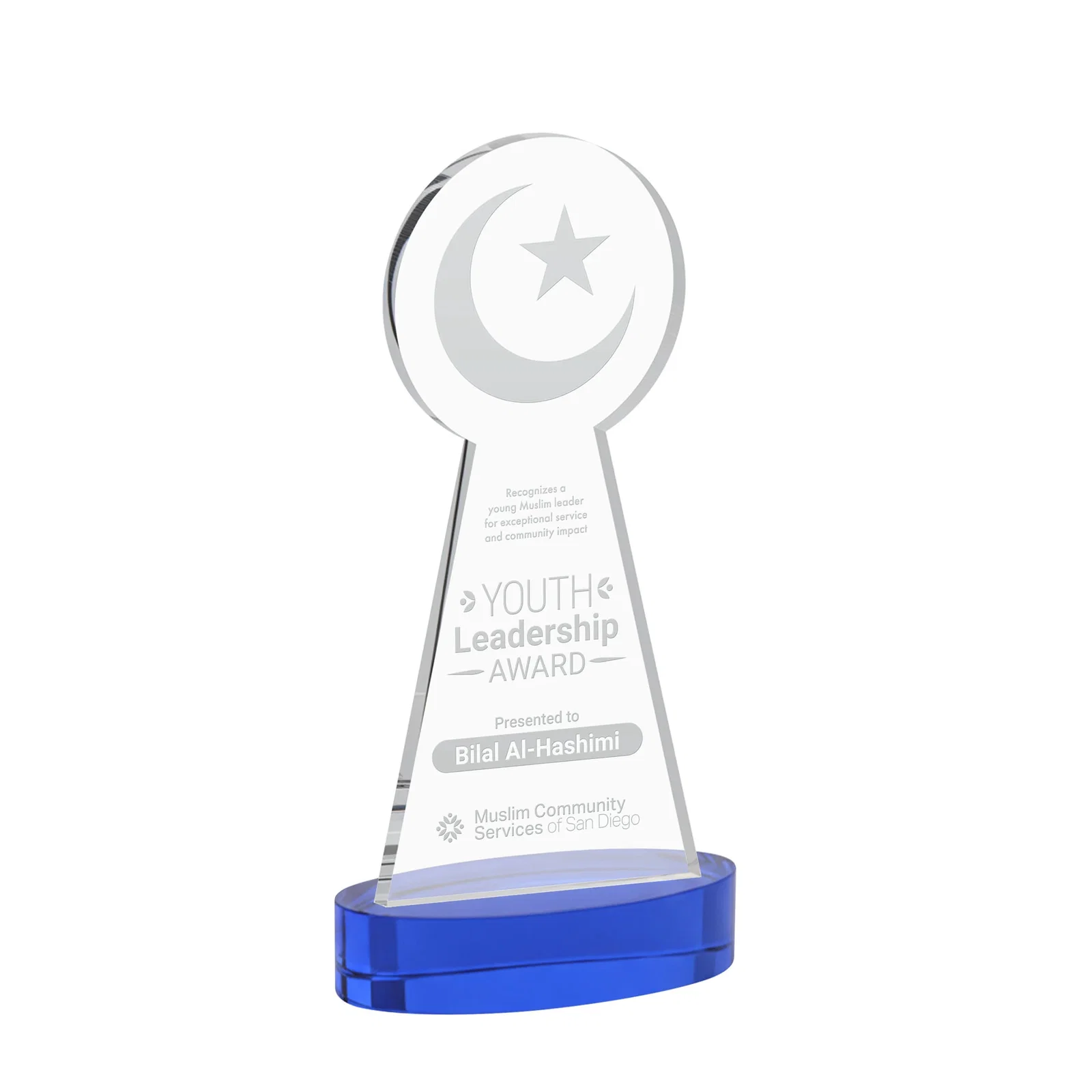 Personalized Starfire Crescent and Star Award with Choice of Base Color for dealer and partner awards