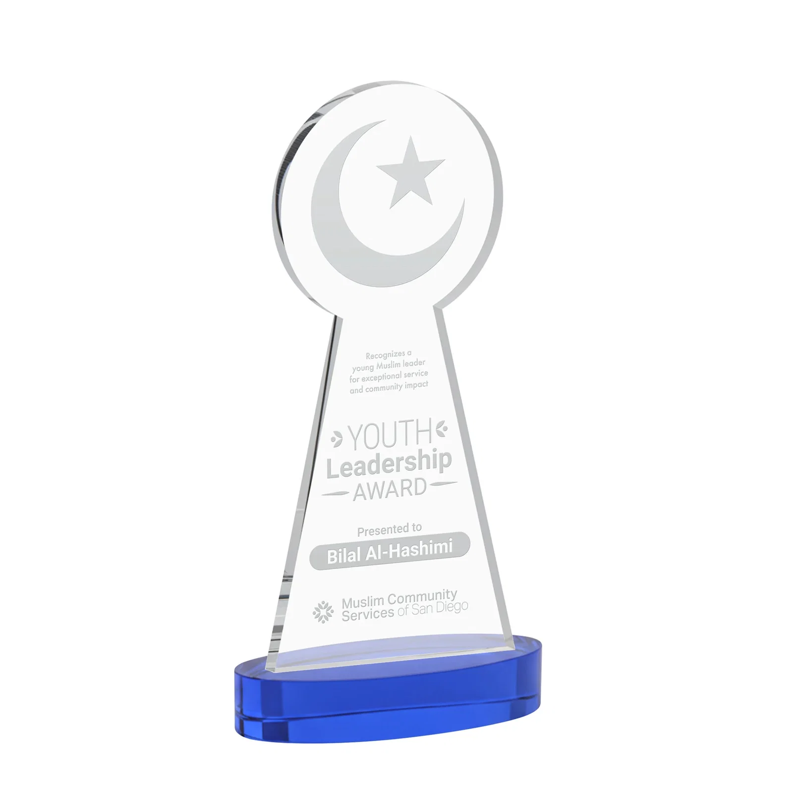 Personalized Starfire Crescent and Star Award with Choice of Base Color for company anniversary events