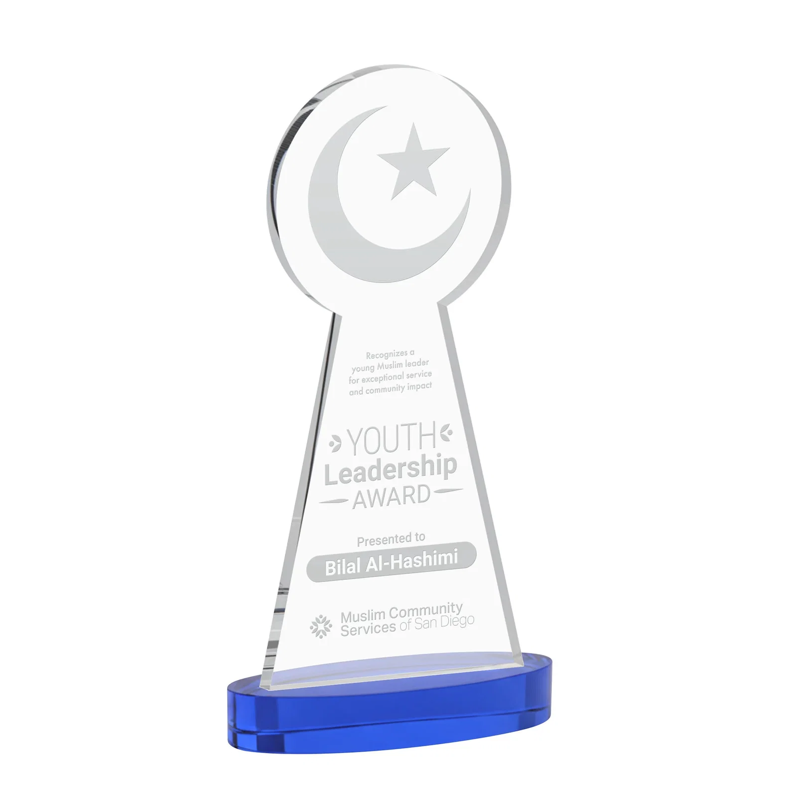 Promotional Starfire Crescent and Star Award with Choice of Base Color for employee recognition