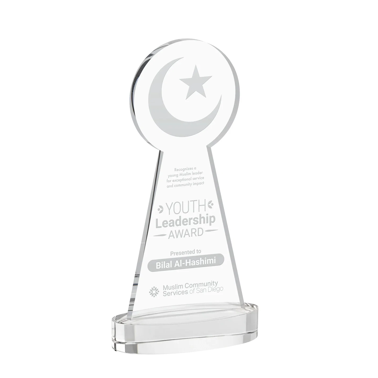 Custom Starfire Crescent and Star Award with Choice of Base Color for service anniversary gifts