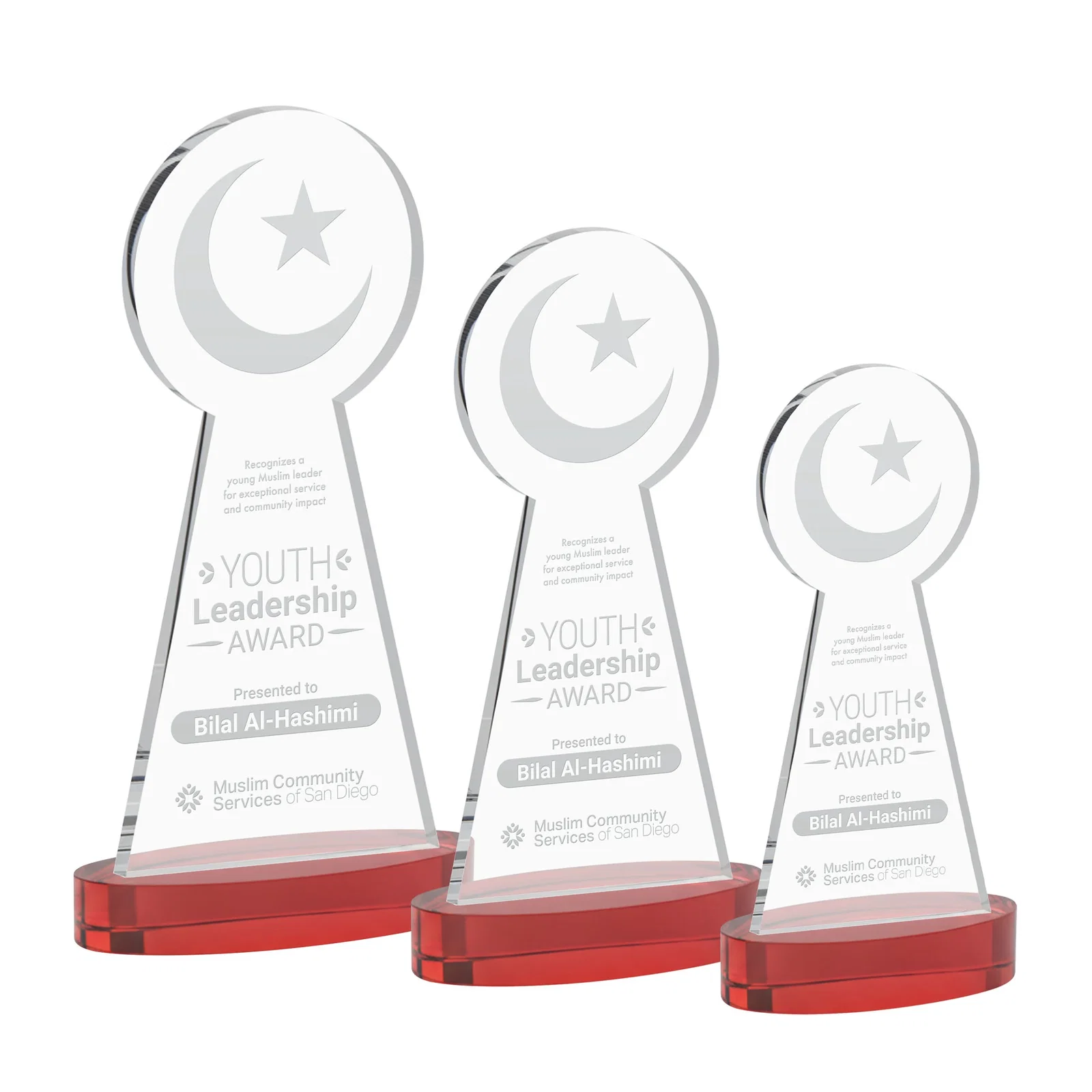 Promotional Starfire Crescent and Star Award with Choice of Base Color for corporate award ceremonies