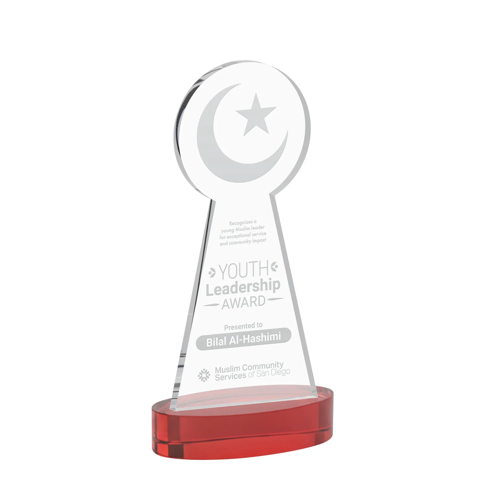 Promotional Starfire Crescent and Star Award with Choice of Base Color for service anniversary gifts