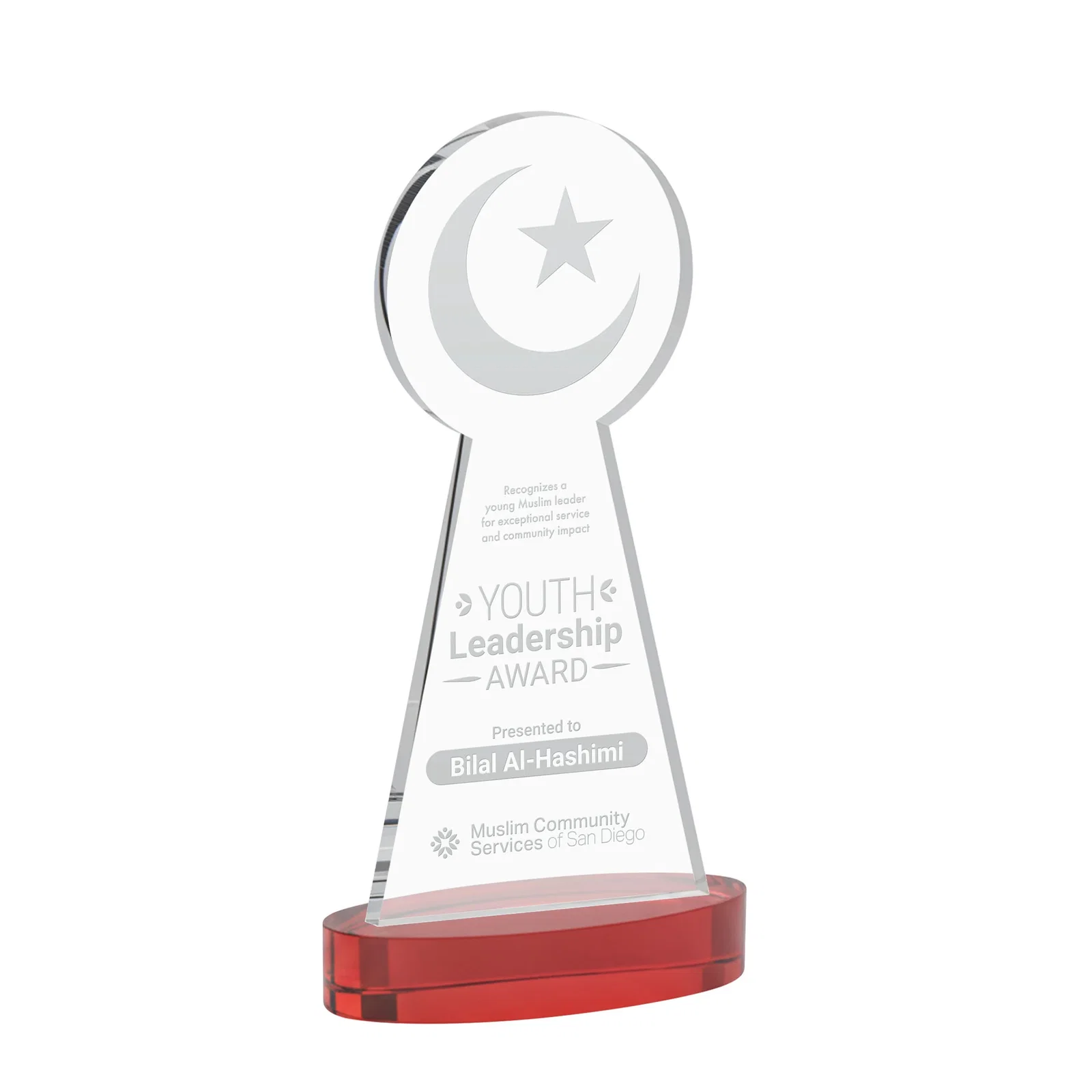 Promotional Starfire Crescent and Star Award with Choice of Base Color for sales achievement awards