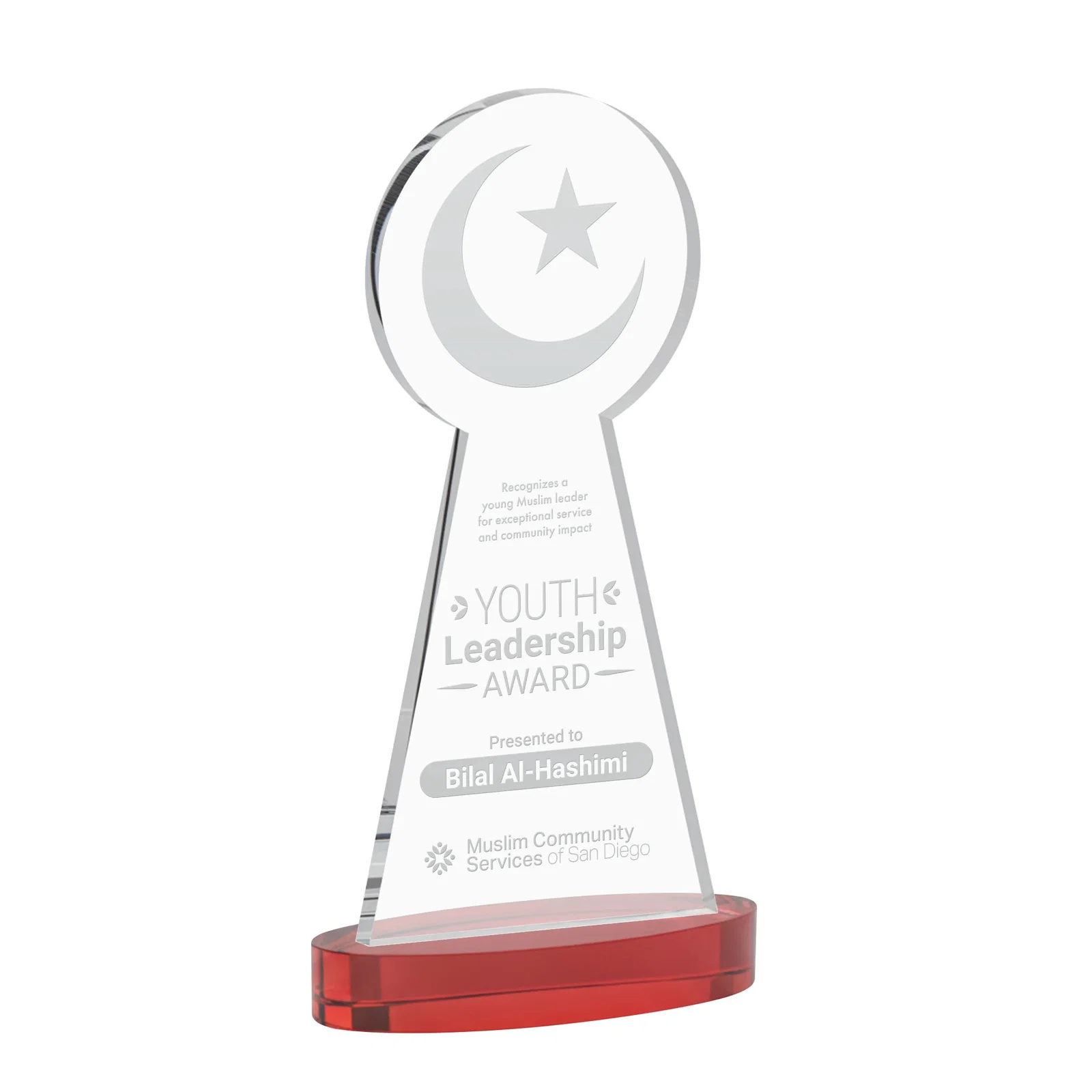 Promotional Starfire Crescent and Star Award with Choice of Base Color for retirement presentations