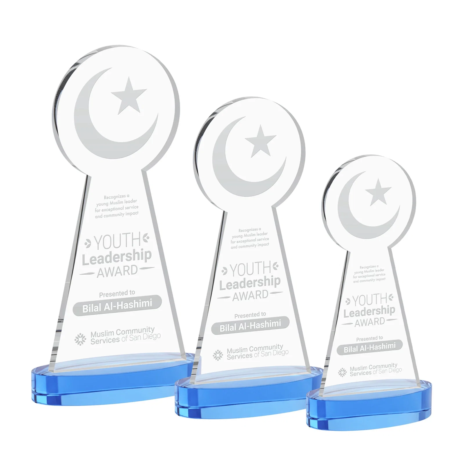 Promotional Starfire Crescent and Star Award with Choice of Base Color for team milestone celebrations