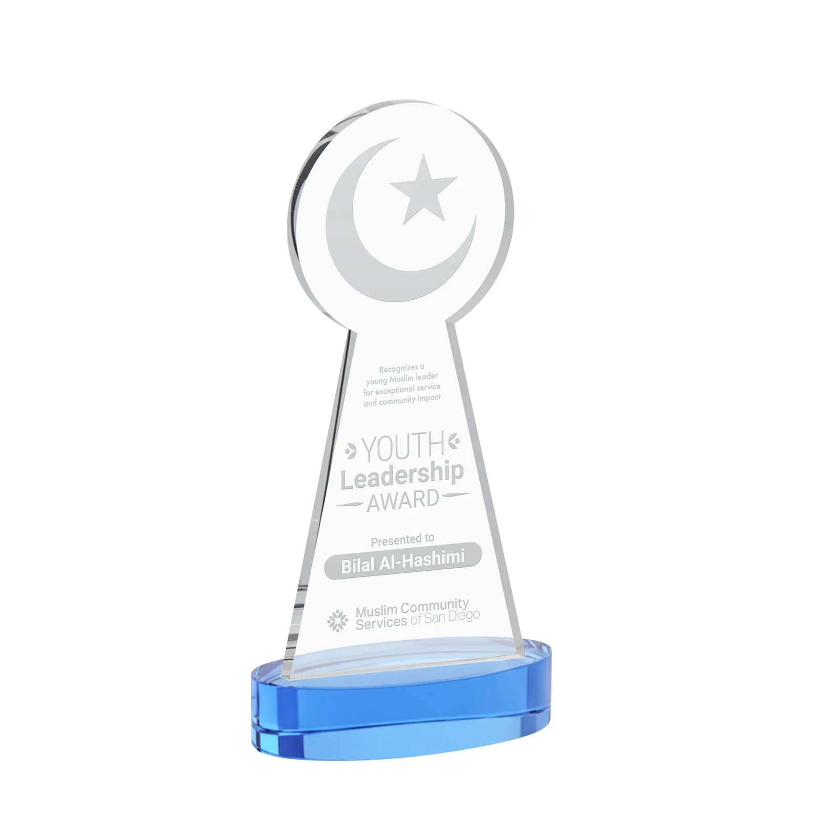 Promotional Starfire Crescent and Star Award with Choice of Base Color for donor appreciation
