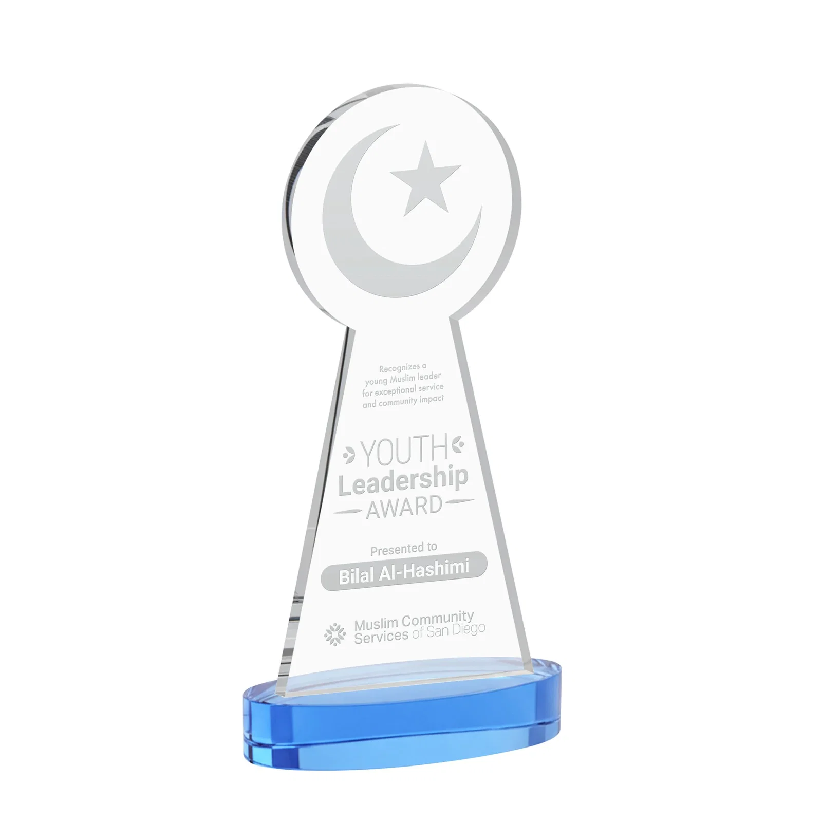 Promotional Starfire Crescent and Star Award with Choice of Base Color for graduation ceremonies