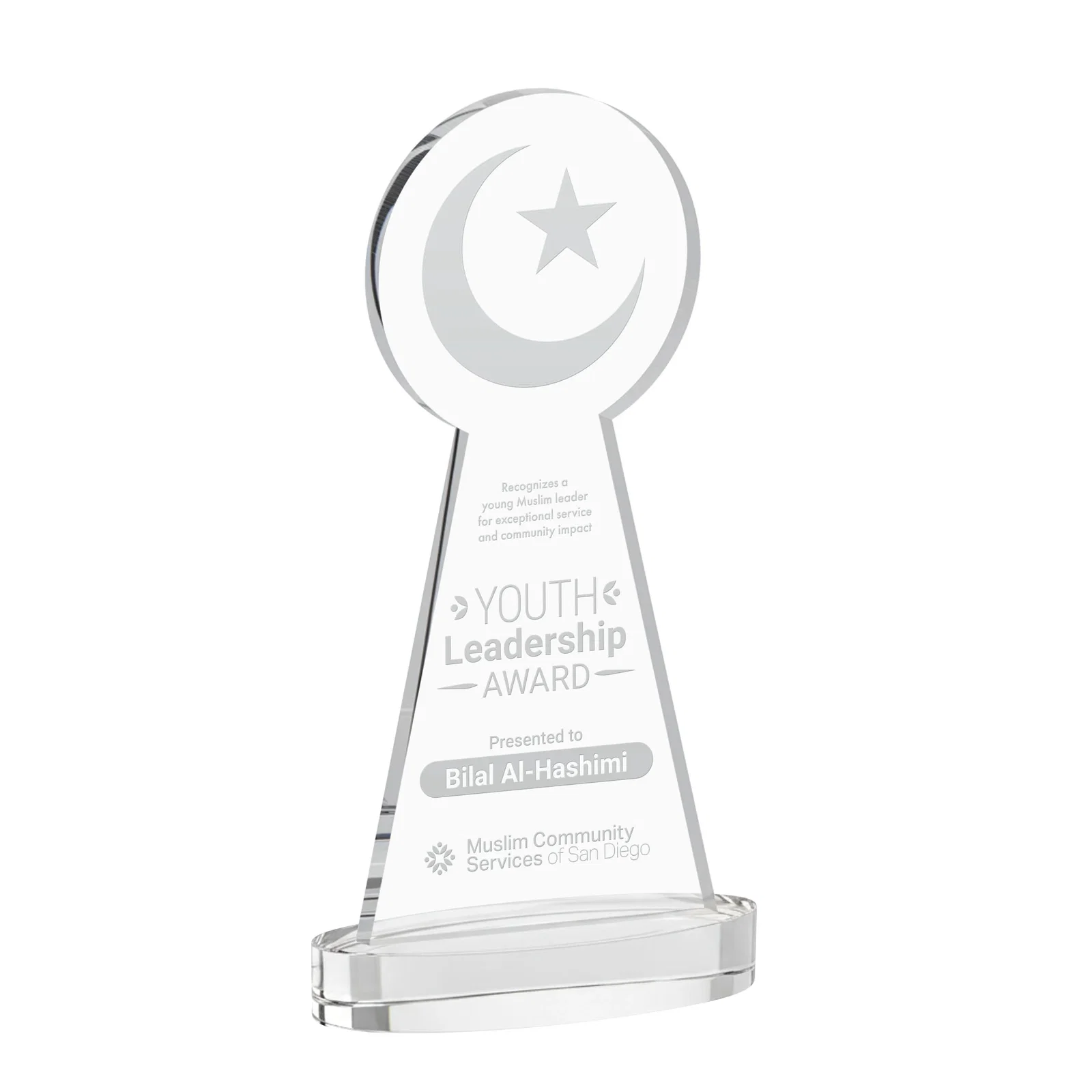 Custom Starfire Crescent and Star Award with Choice of Base Color for sales achievement awards